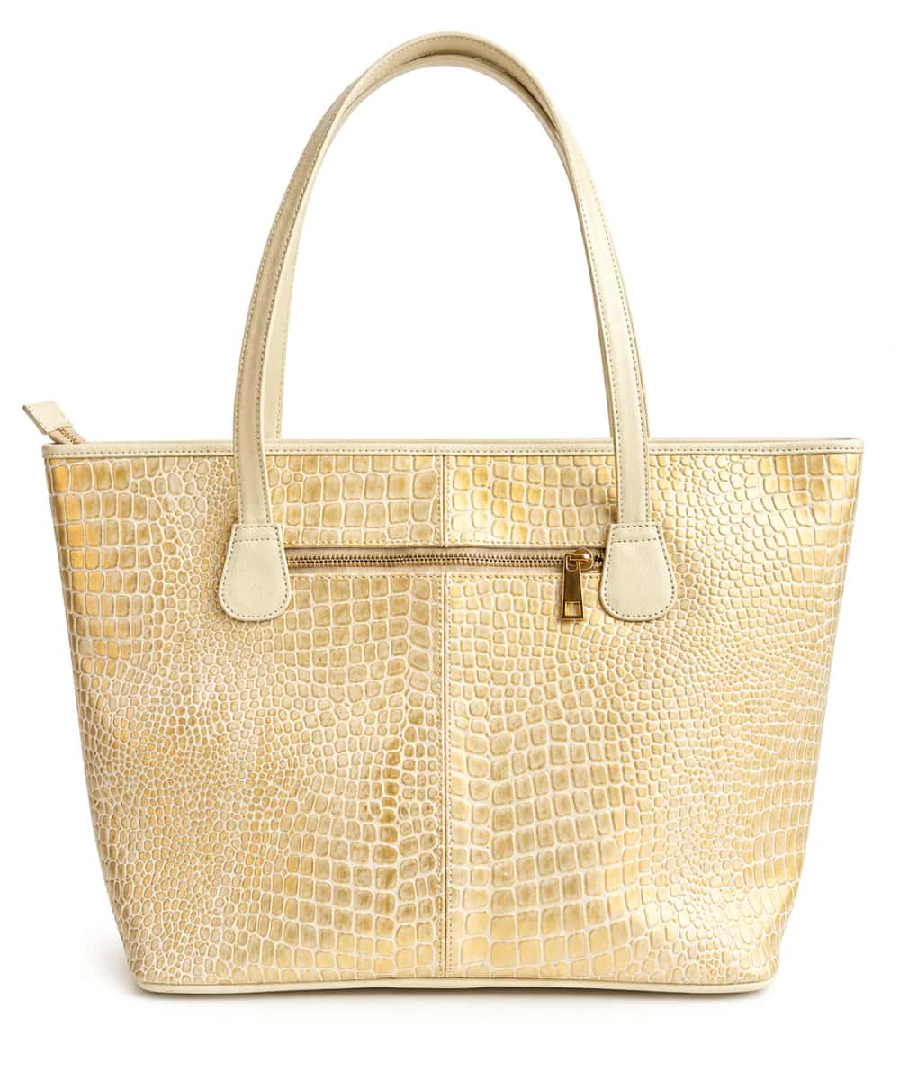 Bolso tote en cuero texturizado Marfil Dorado - miniatura 2