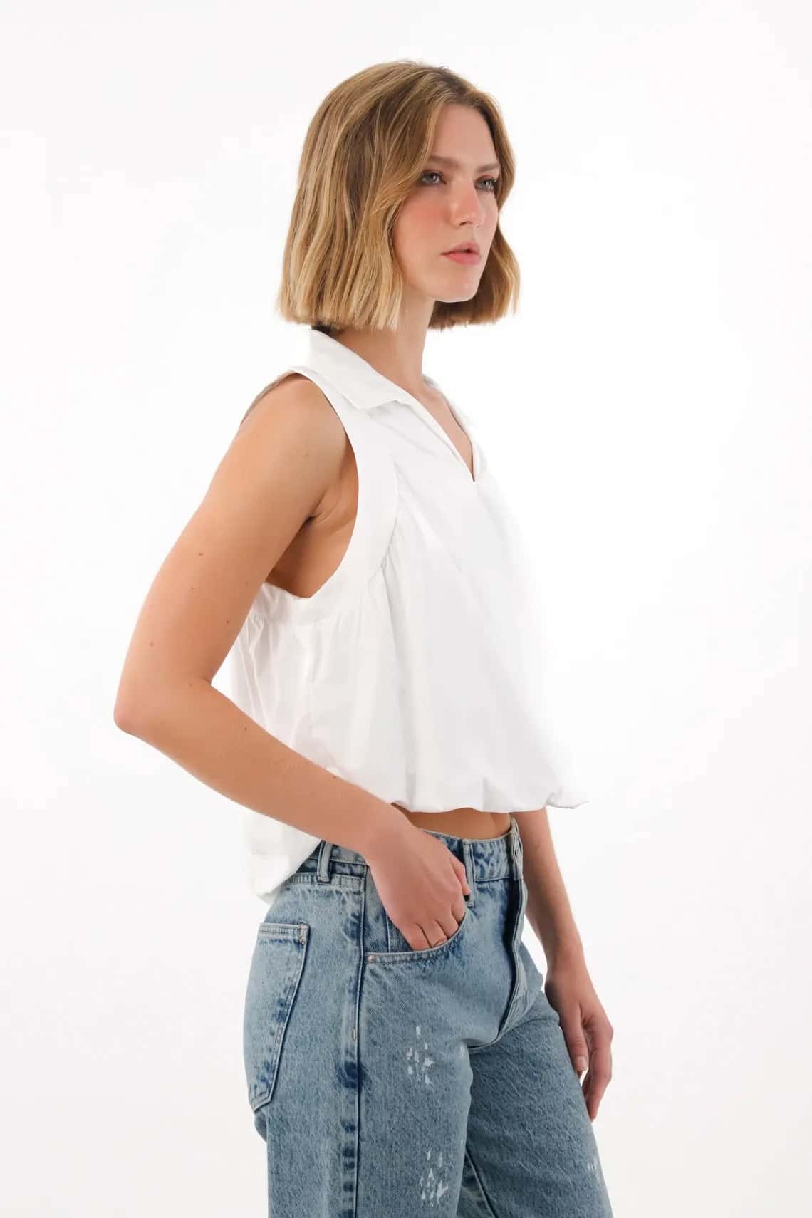 Camisa manga sisa de silueta englobada crudo para mujer