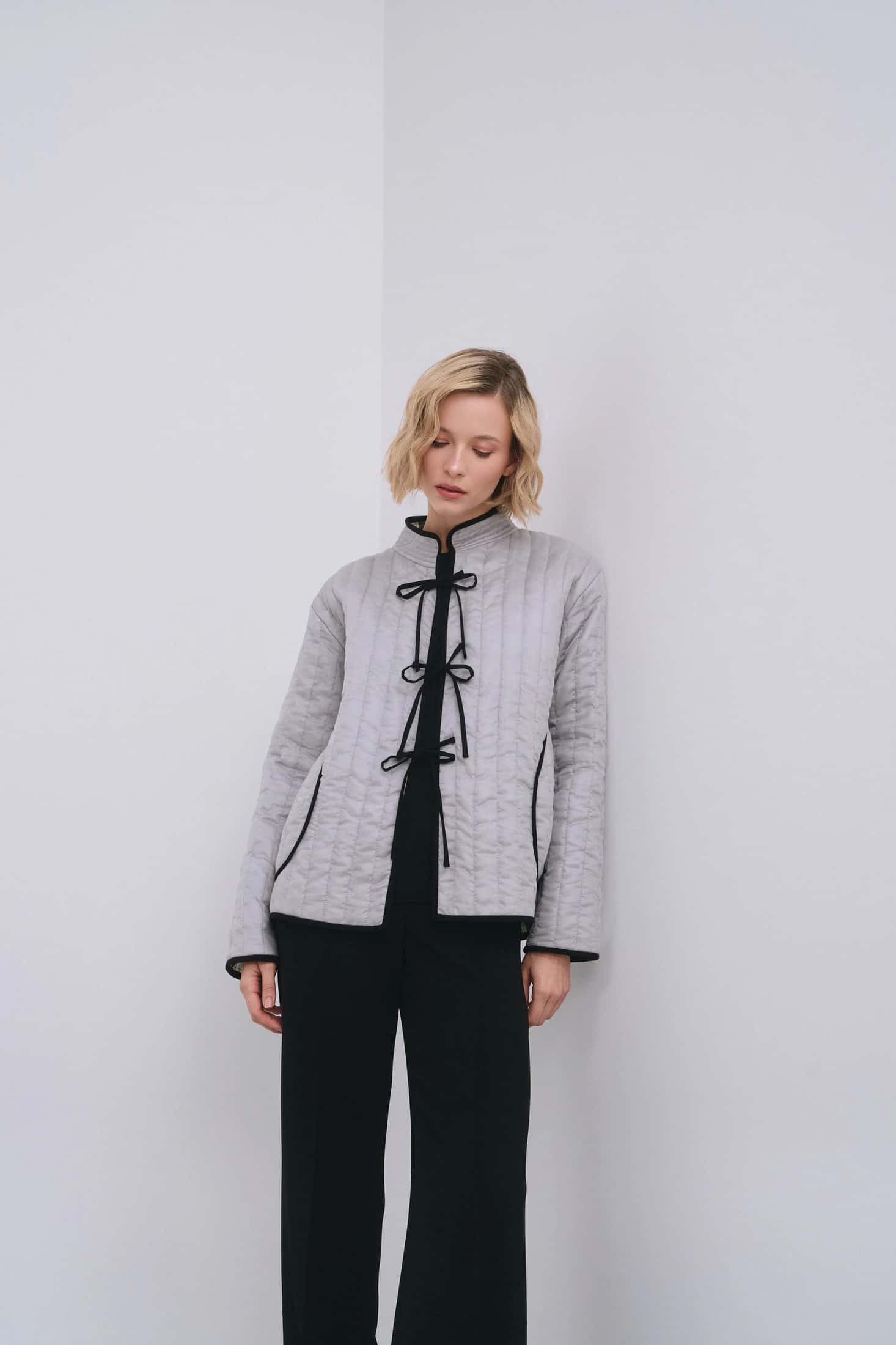 Quilted Cotton Mandarin-Collar Jacket - miniatura 1