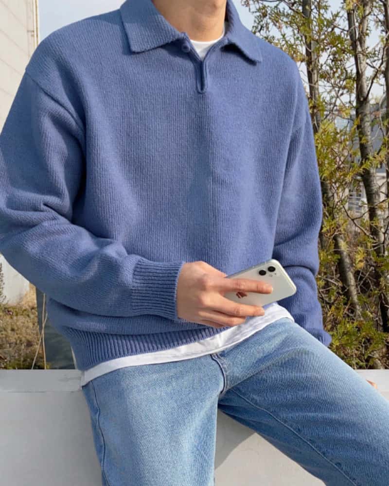 Woolen Button Half Zip - miniatura 2