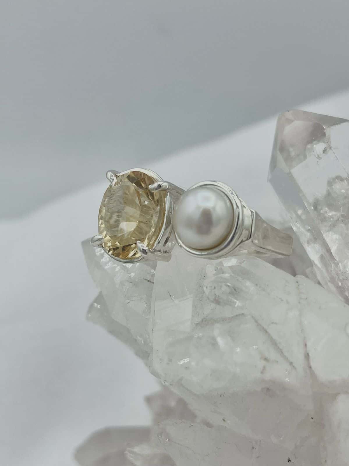 Anillo Doble Citrino y perla Colección Armonía Dual