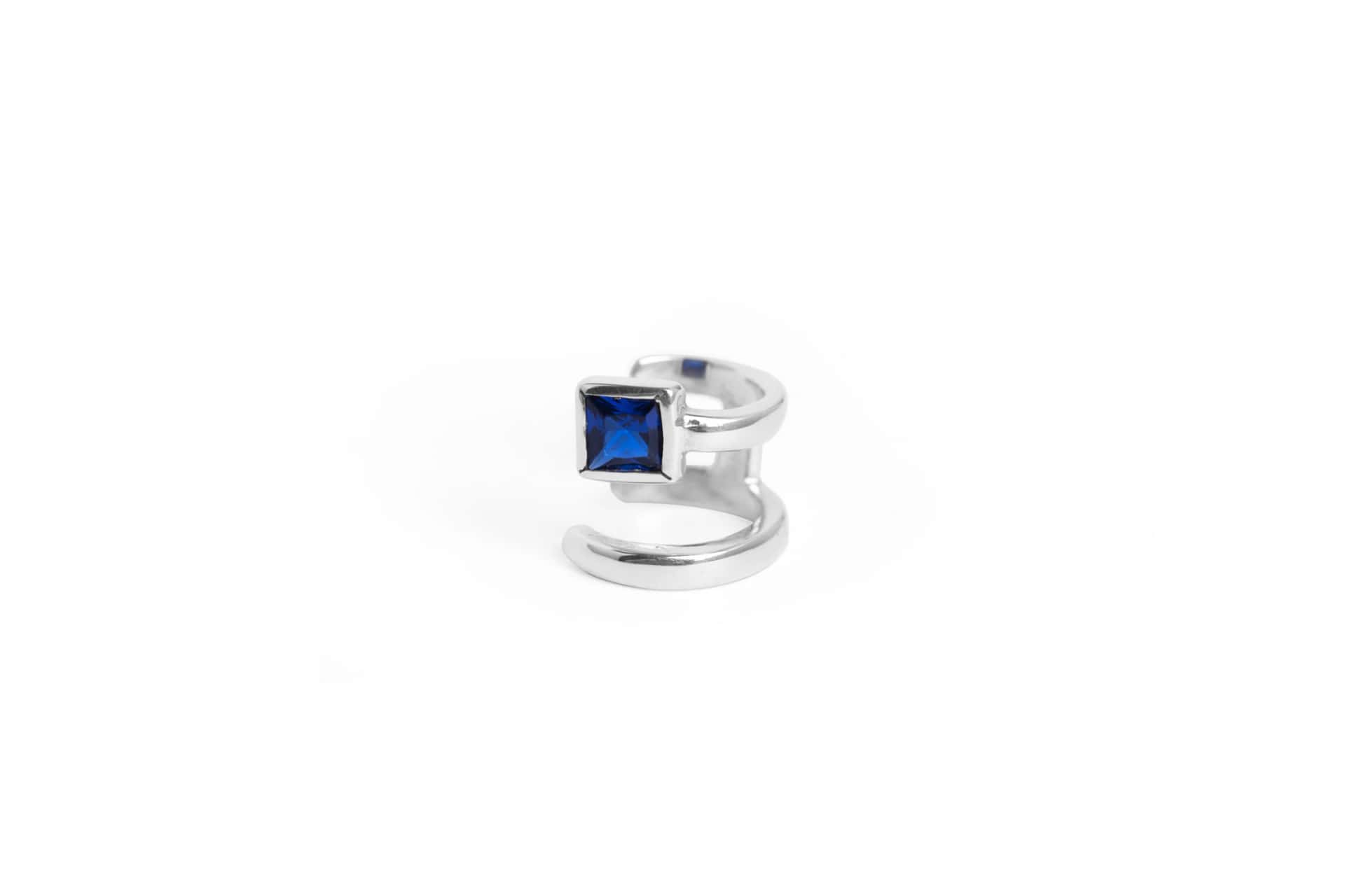 Ear Cuff Circon Cuadrado Azul
