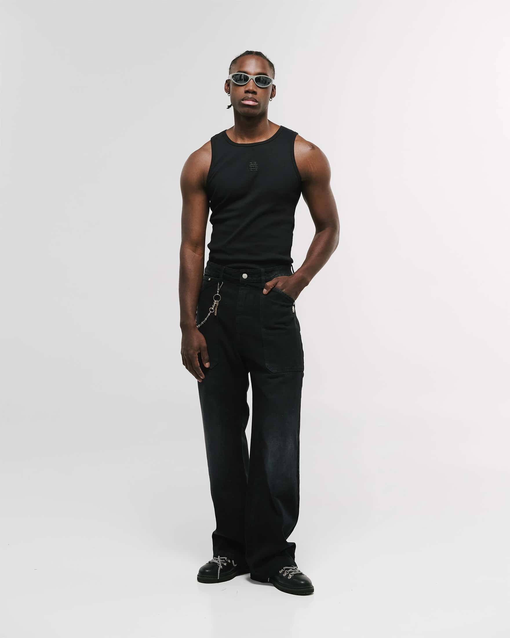 Pocket Straight Pants – Negro Desgastado - miniatura 7