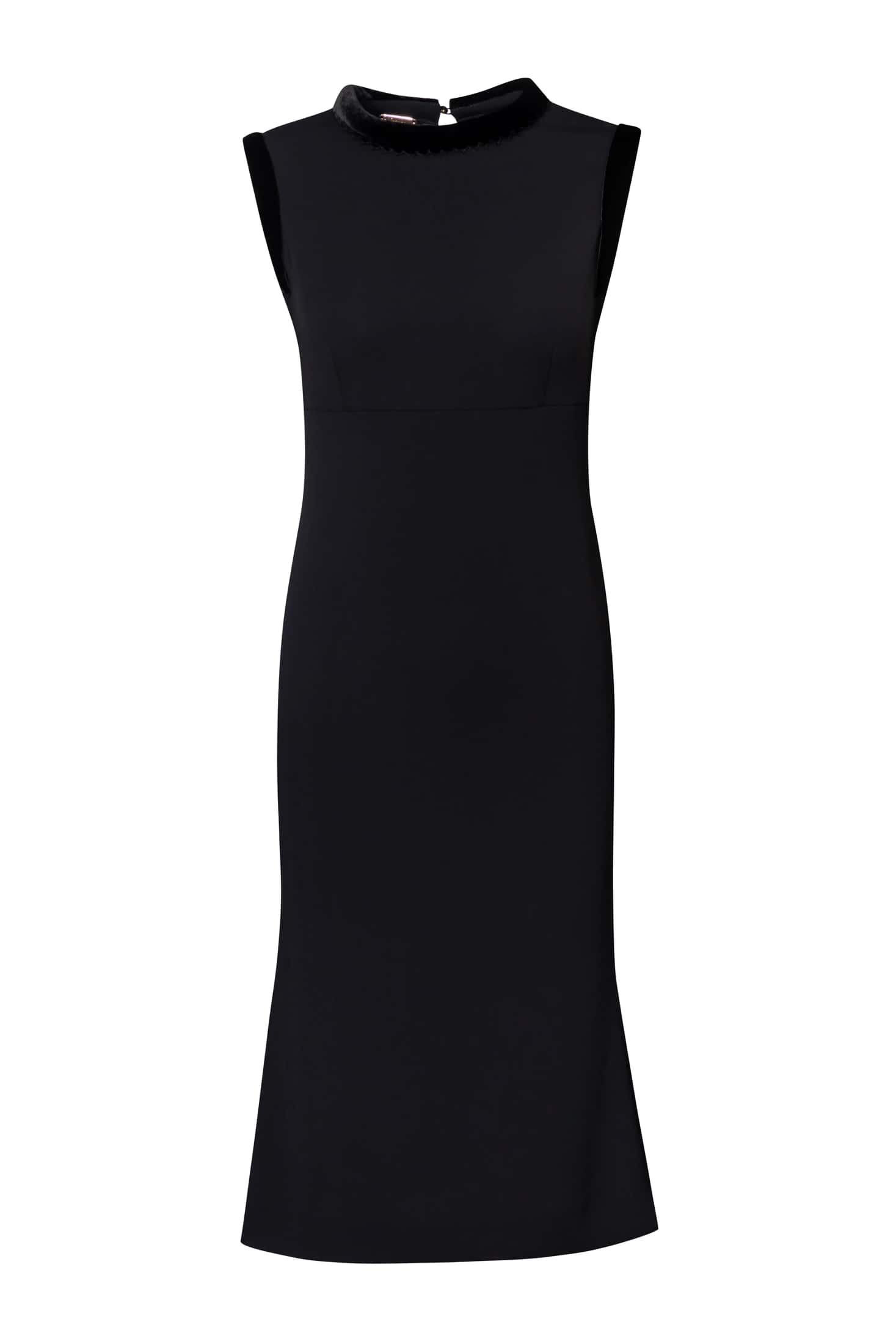 Velvet-Trimmed Black Midi Dress - miniatura 2