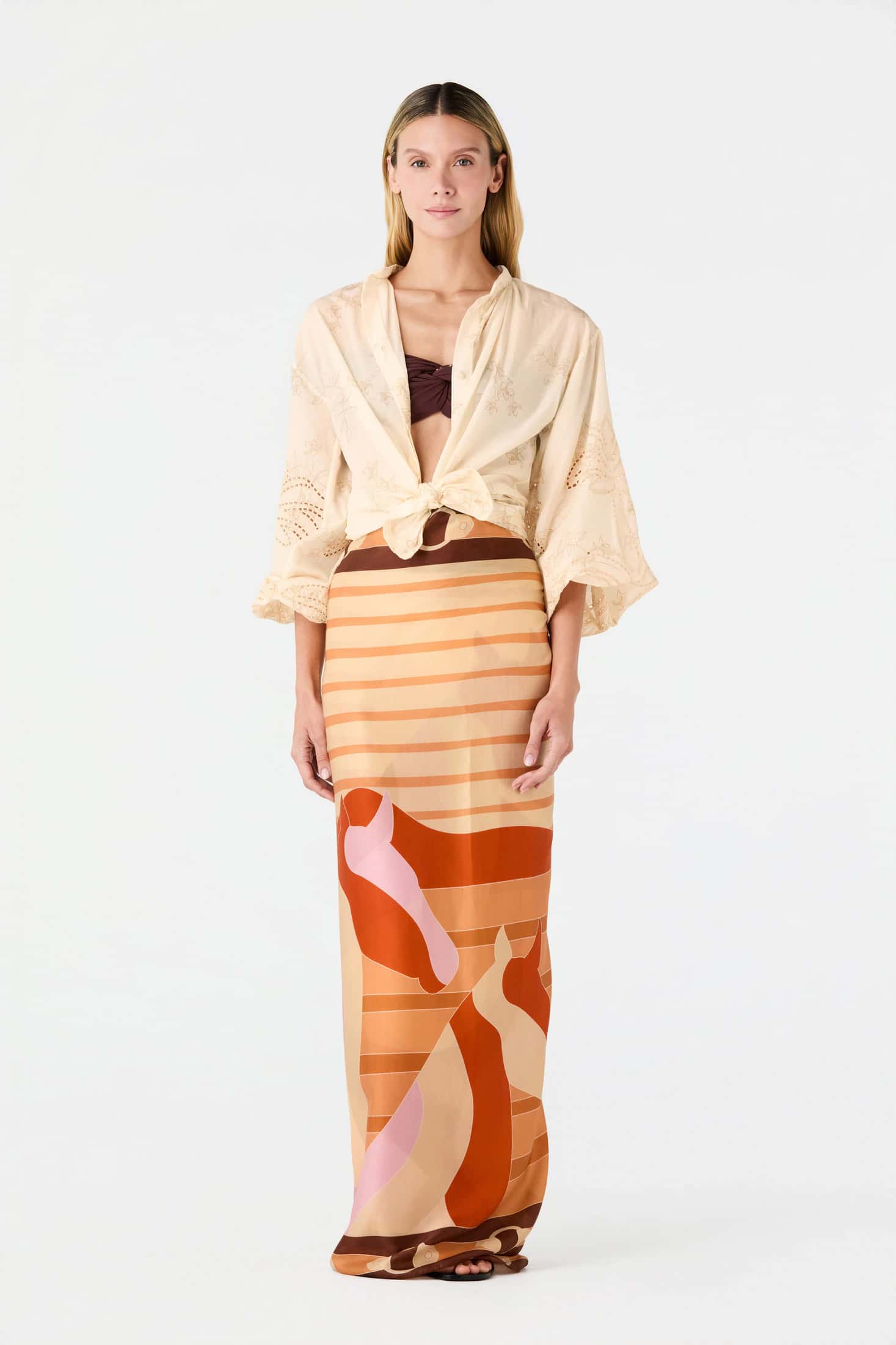 De La Falaise Cotton Silk Sarong / Orange Horses - miniatura 1
