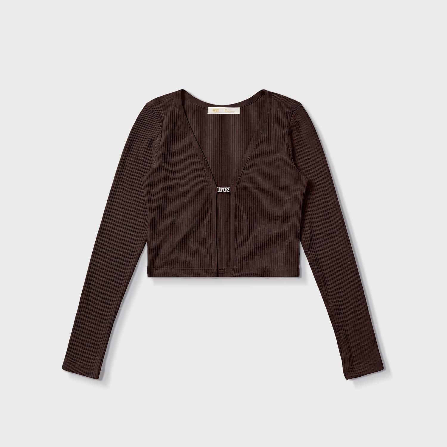 Rib Cropped Cardigan - Brown