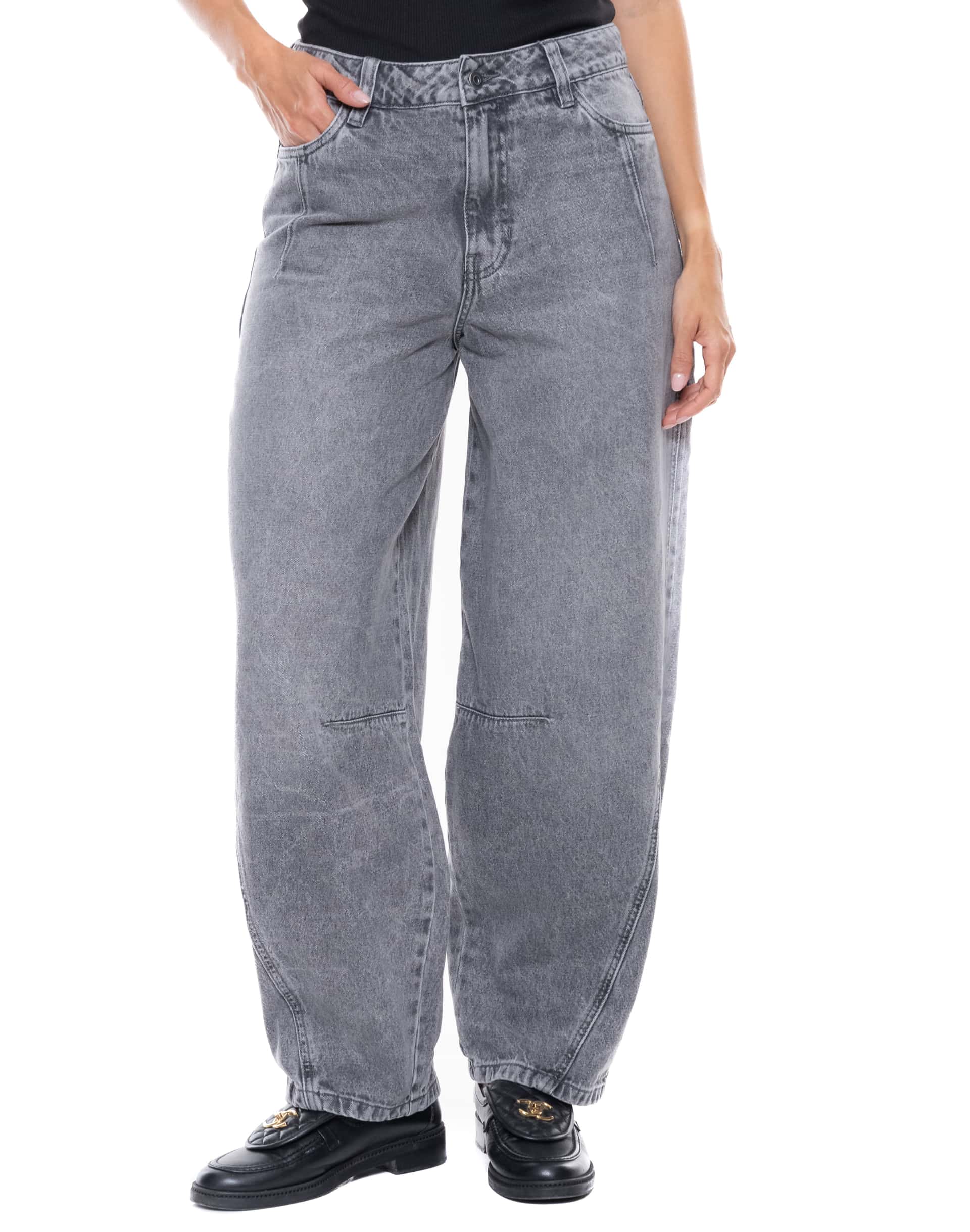 Barrel Jeans Tiro Medio Gris Claro