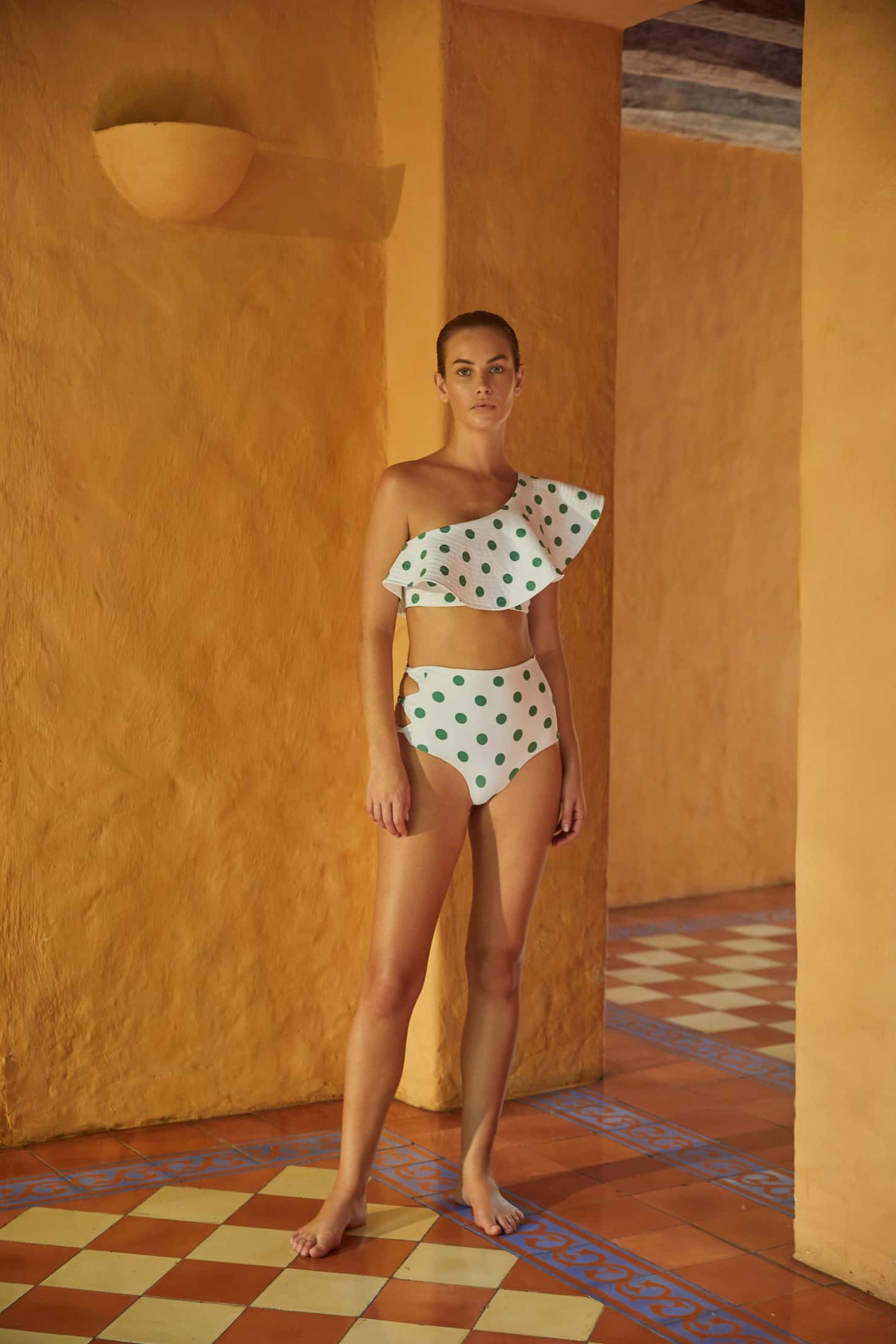 Sunset Waves Top / Green Polka - Ivory - miniatura 2