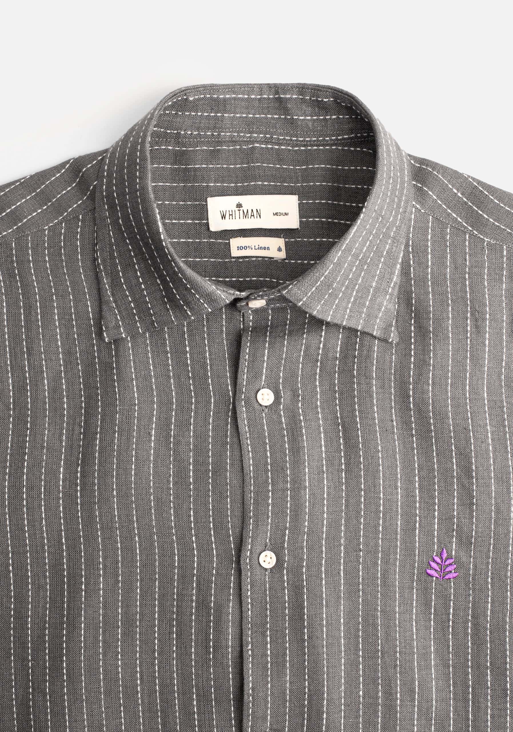 Camisa H CI Lino Varelli L-Mor Gris Rayas Blancas - miniatura 3