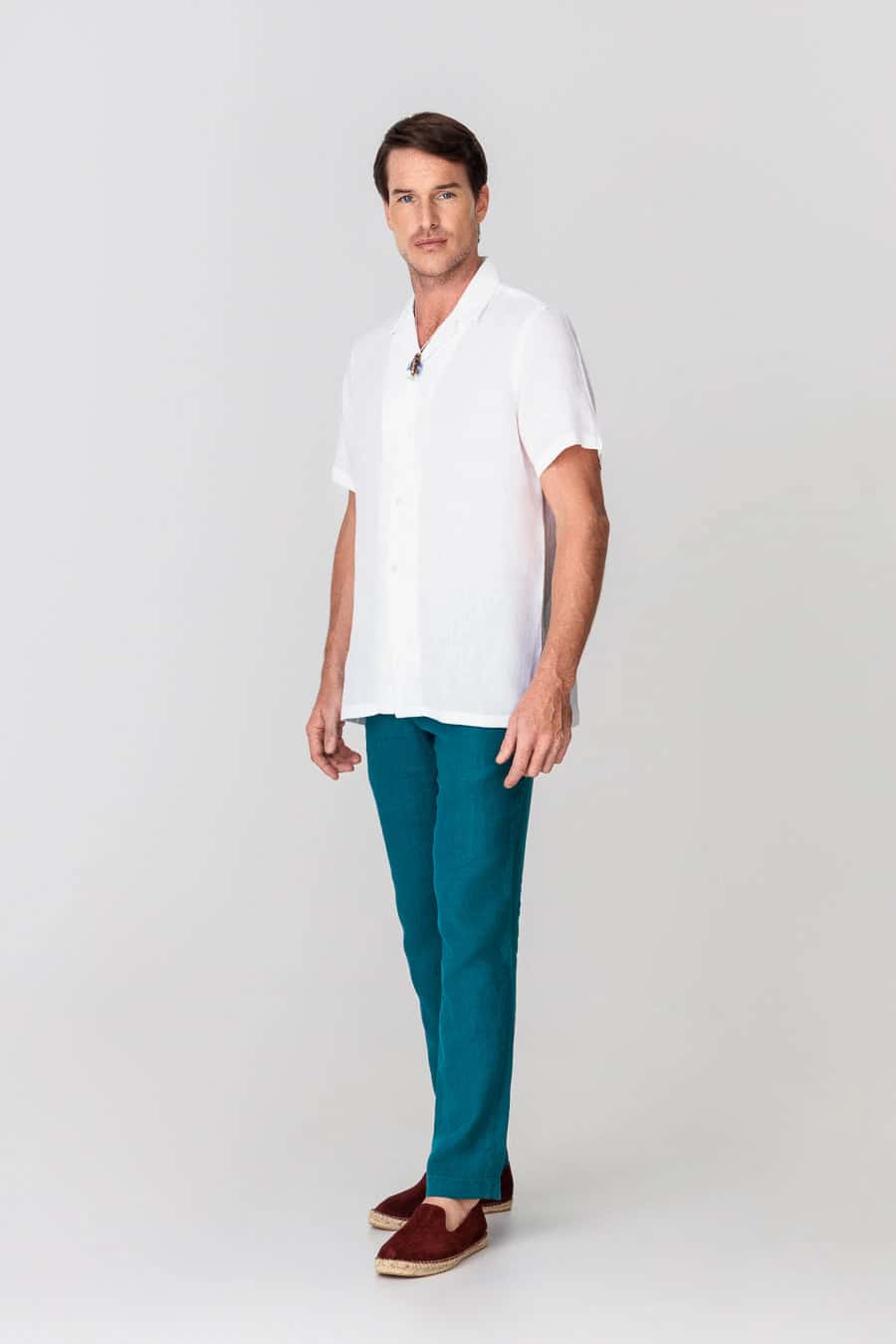 Men's linen shirt bowling white - miniatura 1