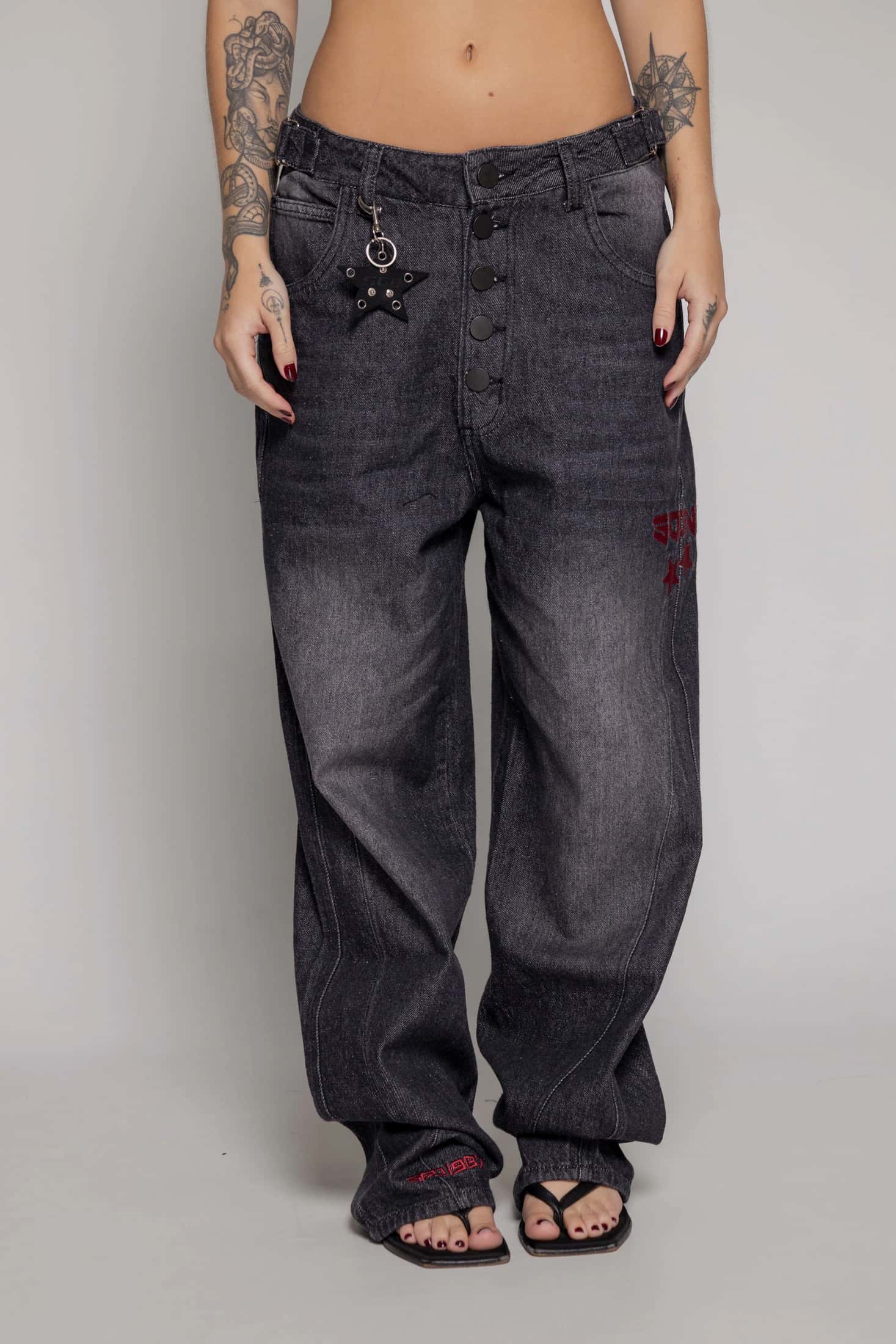 Baggy Remainder Dama Stone-Negro