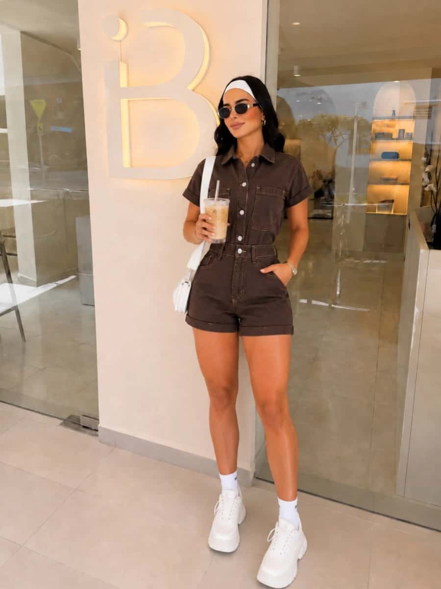 Enterizo corto, Denim Gabi ( mocca)