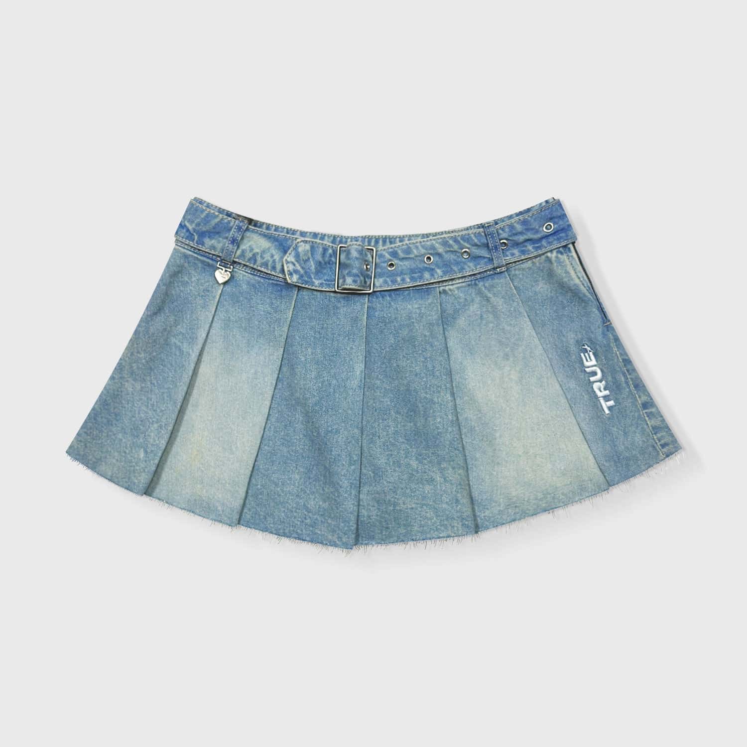 Denim Pleated Mini Skirt - Light Blue