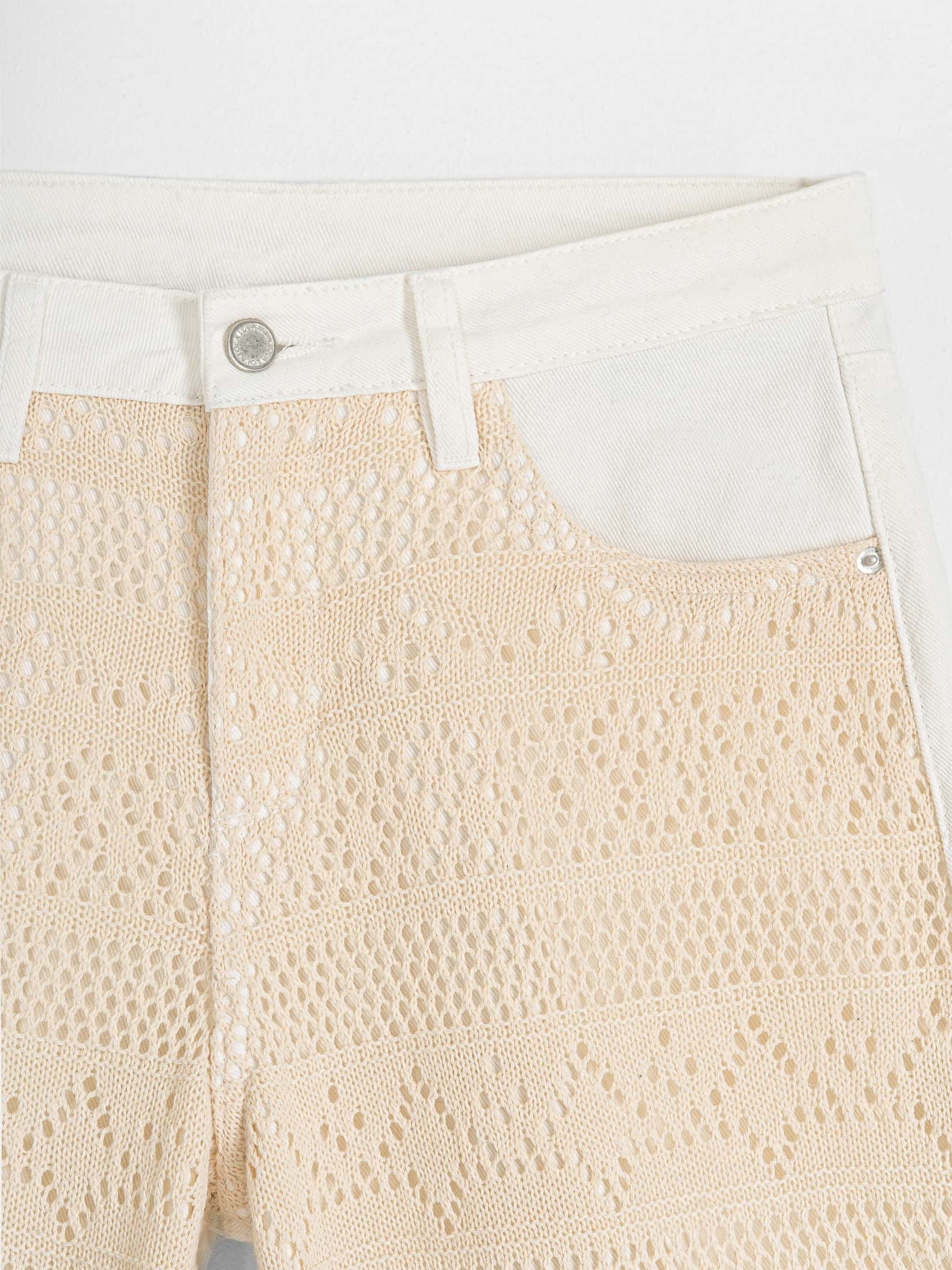 Ref: 0620686 Pantalón wide leg, rígido, tiro alto, con diseño delantero en crochet, tono natural. - miniatura 6