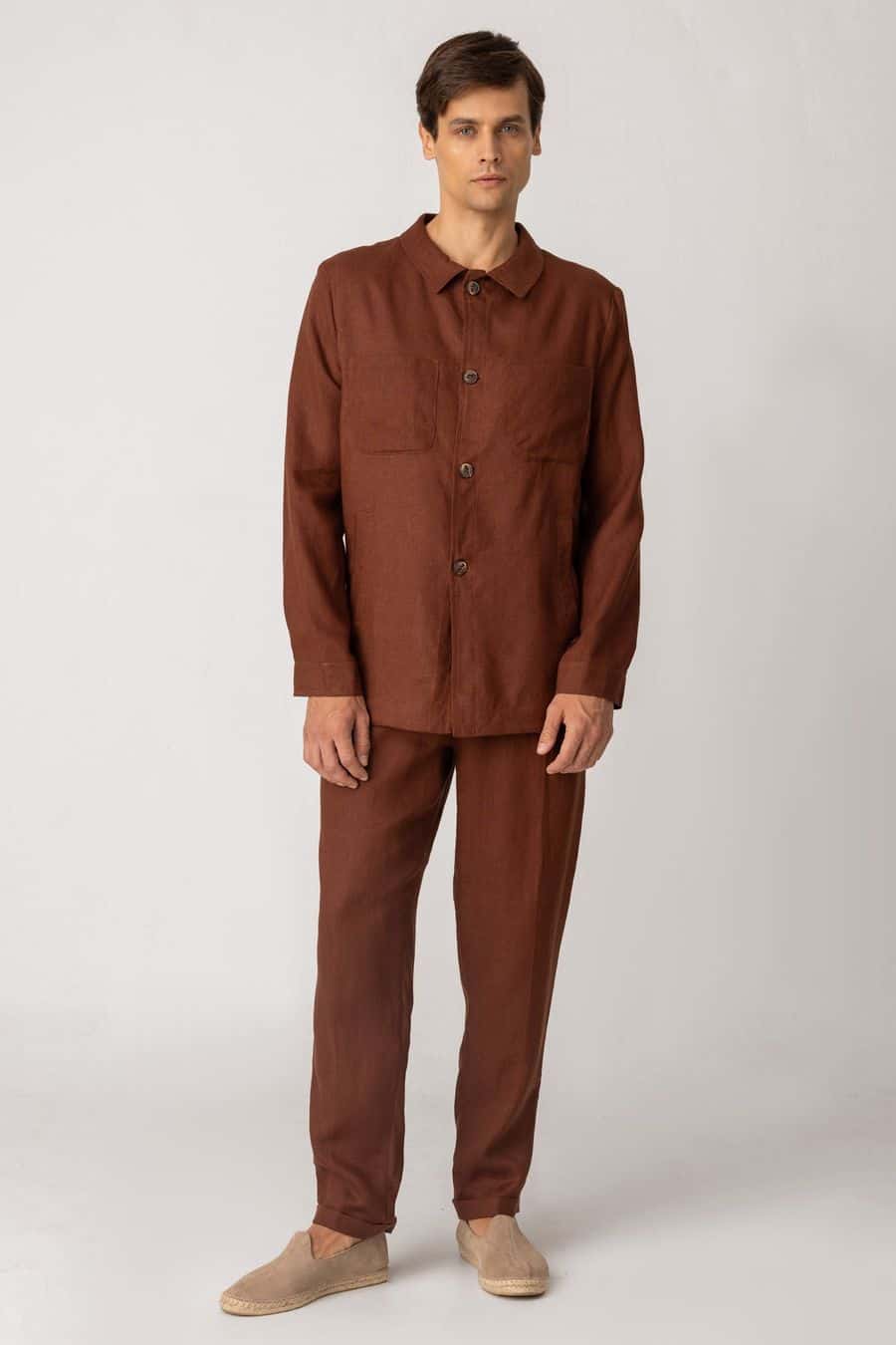 Men's linen jacket brown battista