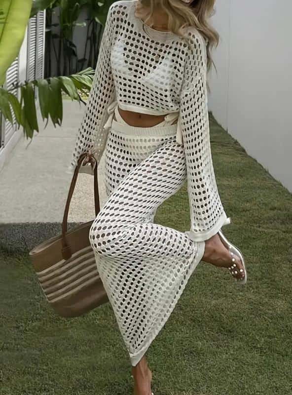 SET TEJIDO BLANCO CON FALDA LARGA