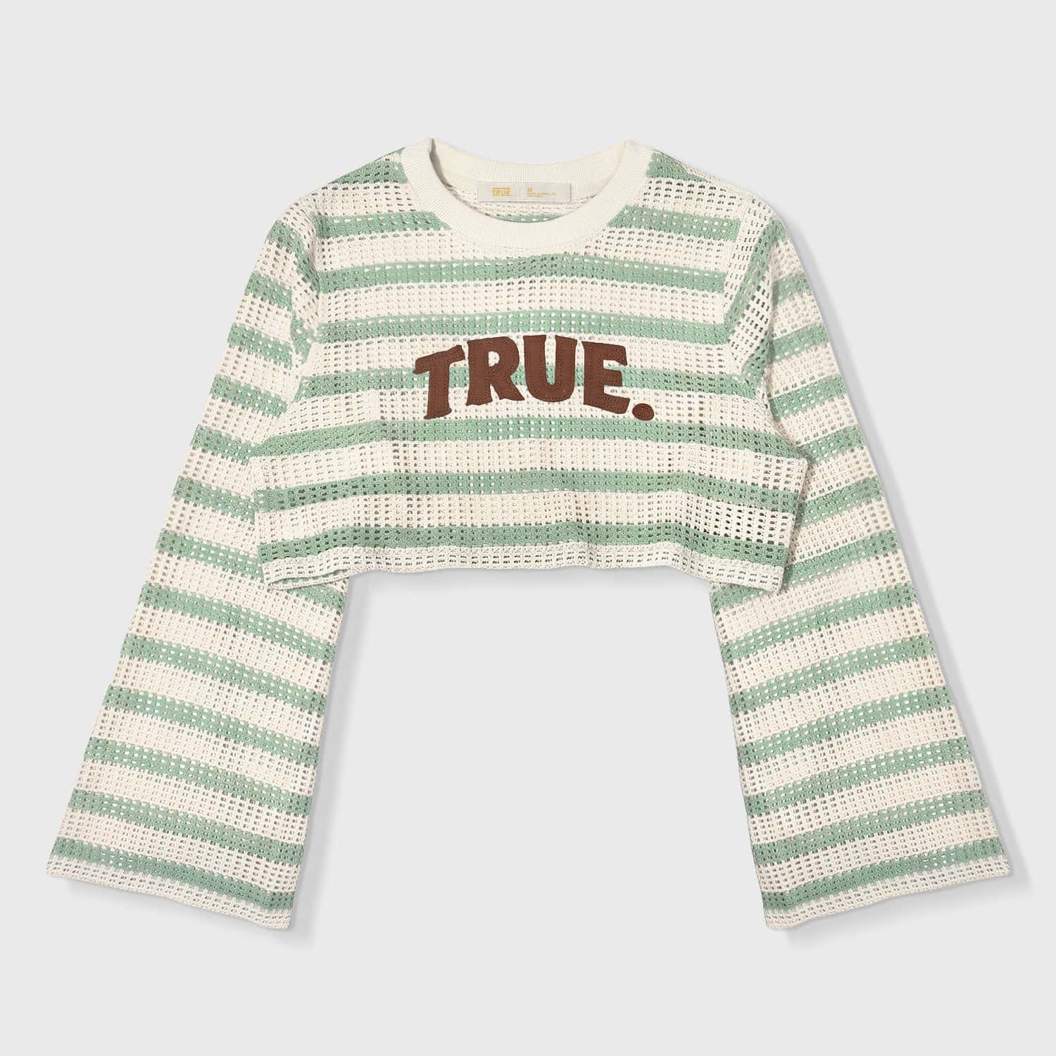 Texture Wide Sleeve Crop Top - Cream