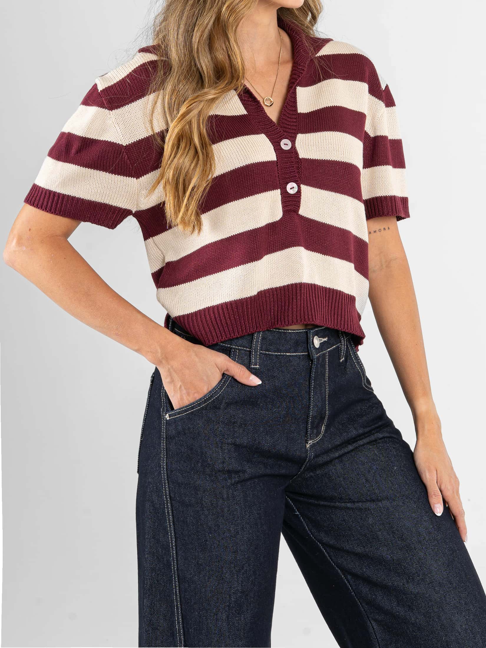 Ref: 0610707 Camisa tipo polo, manga corta, tejido acanalado, rayas