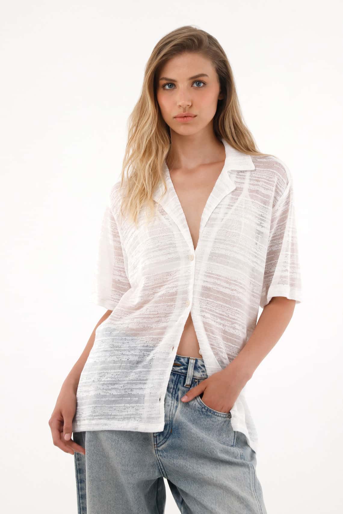 Camiseta crudo de tela tejida para mujer