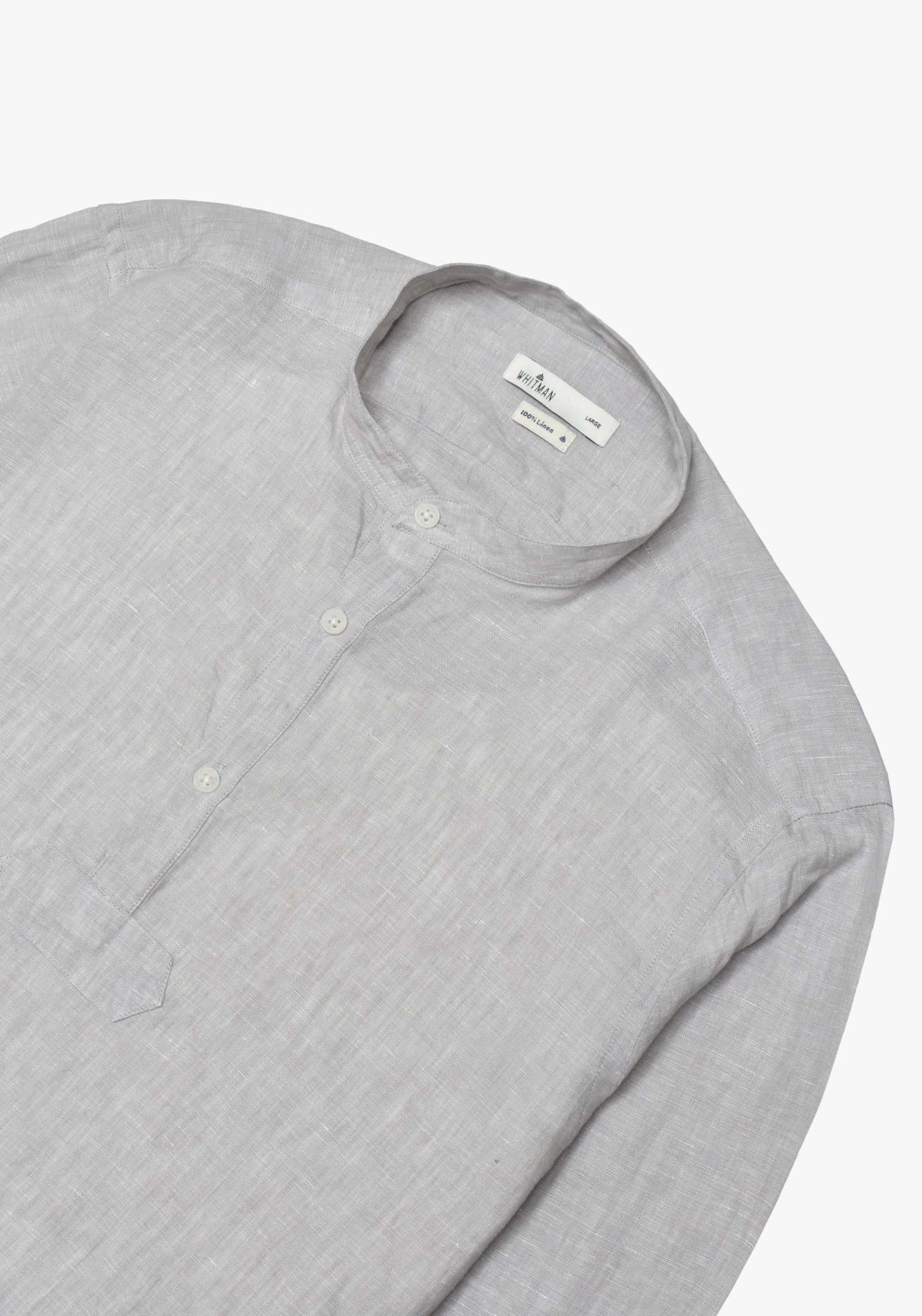 Camisa Lino Cuello Nerú Tres Botones Gris Claro - miniatura 2