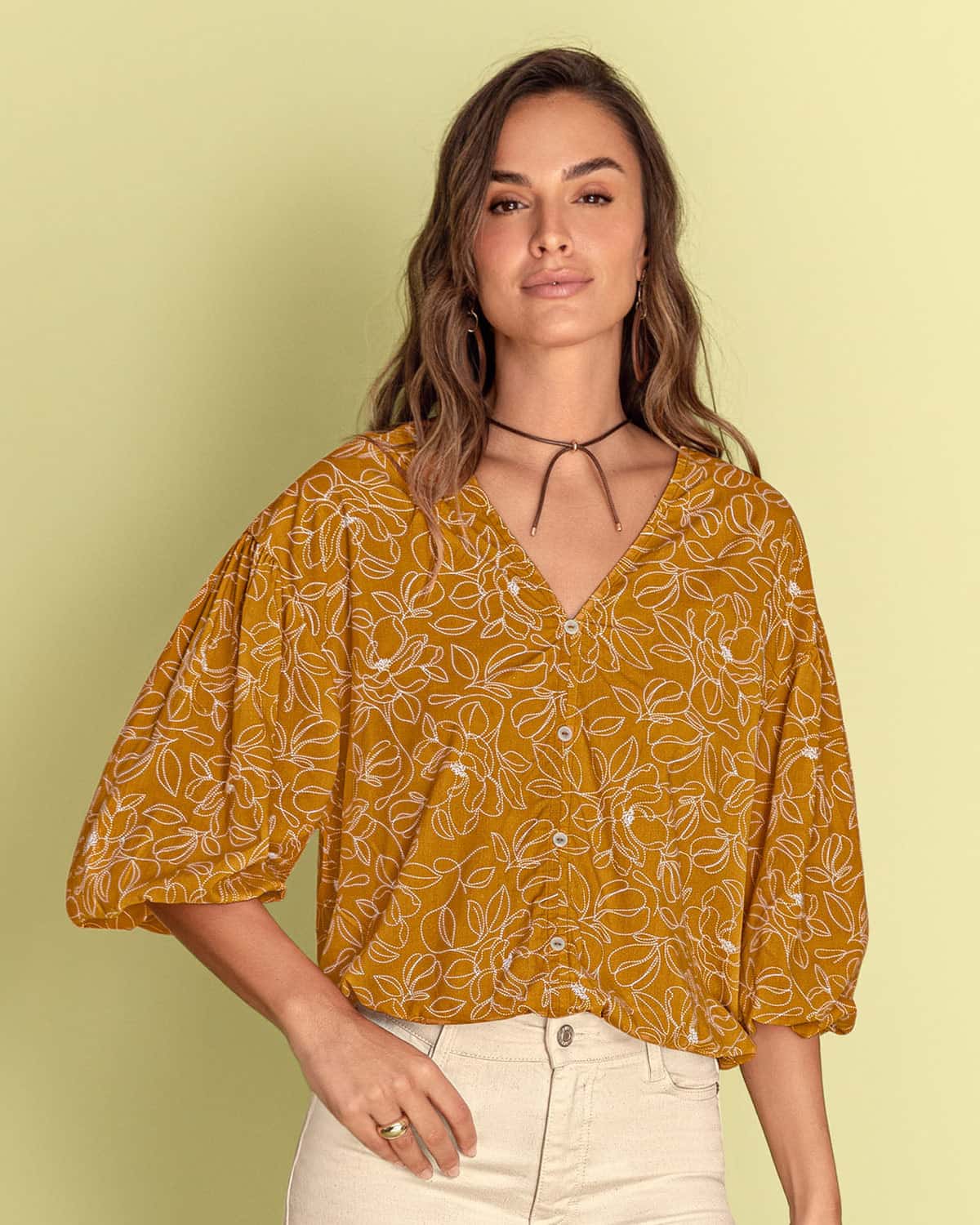 Blusa estampada de mangas 3/4