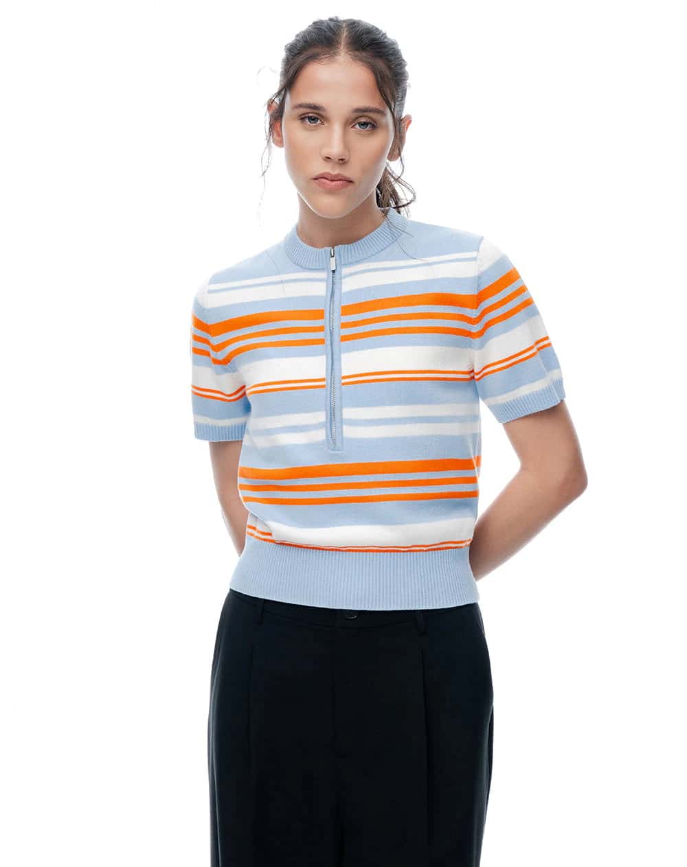 Polo slim en tejido de punto rayas mujer