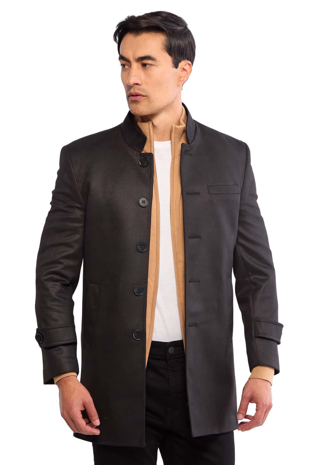 Abrigo cuello nerú o mao negro liviano