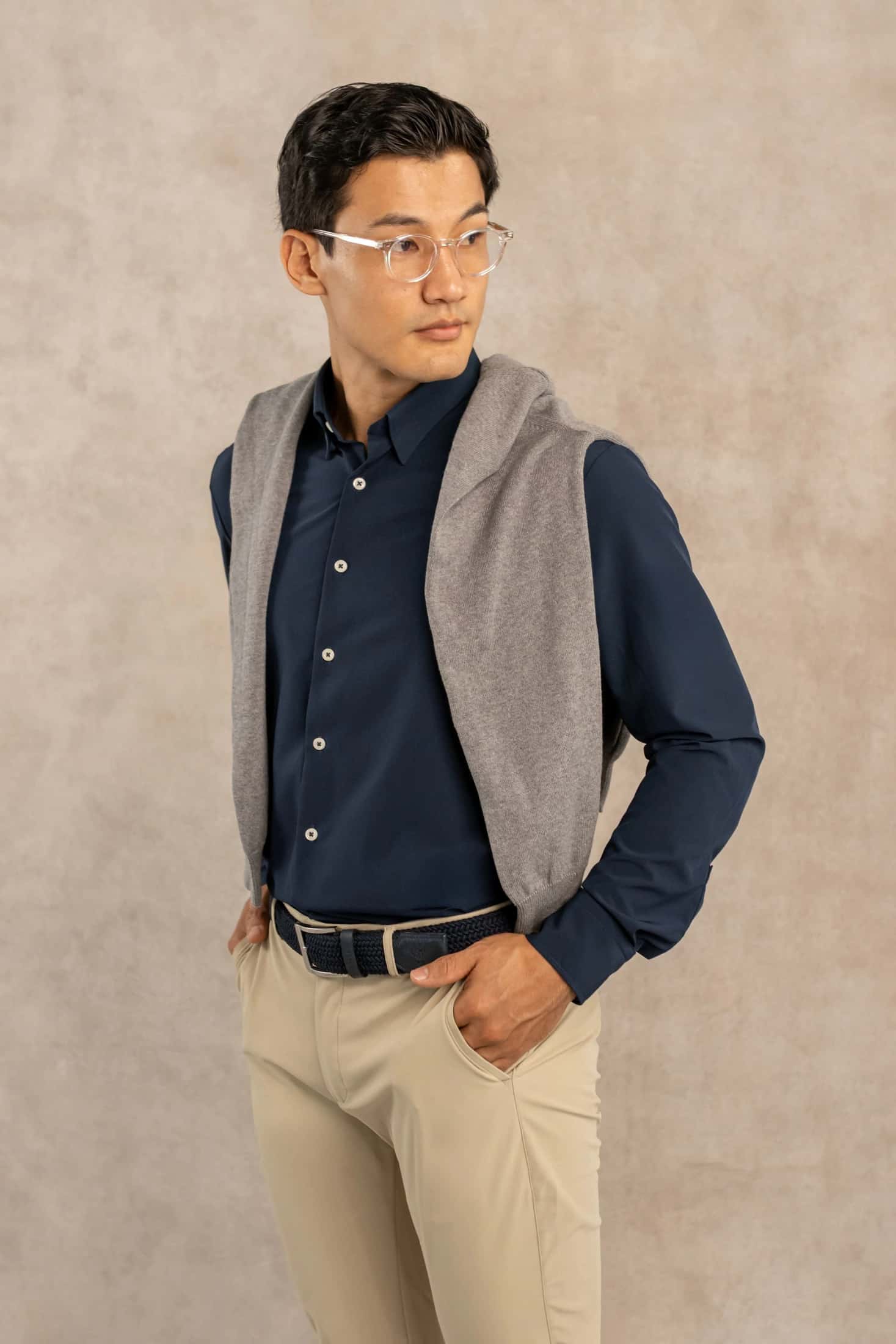 Camisa Performance Antiarrugas Azul Oscuro