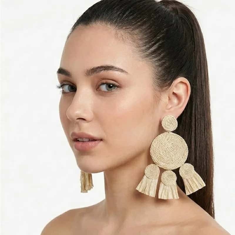 Rafia Fringe  Natural Artisan Errings - miniatura 1