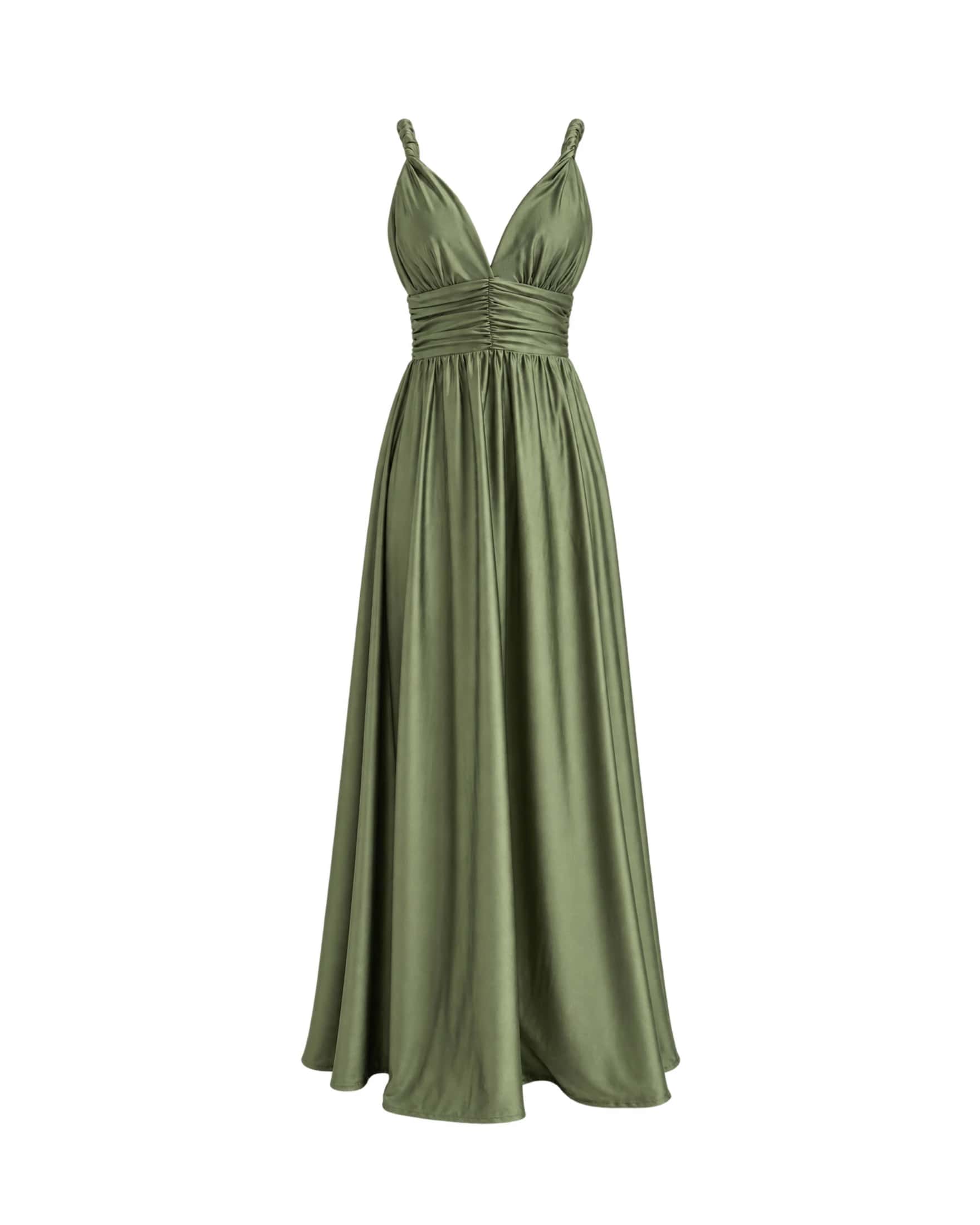 Vestido Largo Escote en V con Cintura Drapeada - miniatura 4