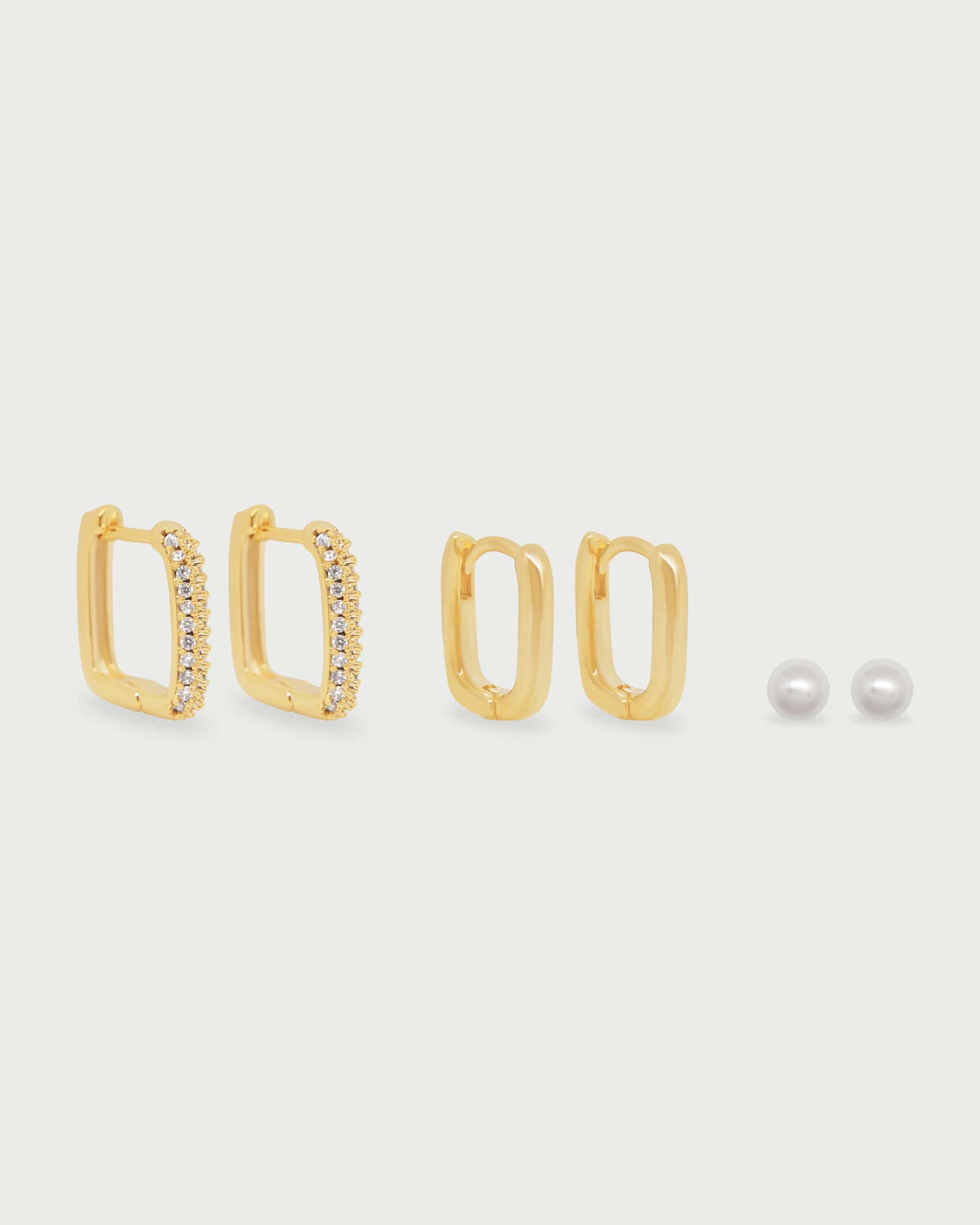 Set X3 Aretes Cuadrados y Perlas
