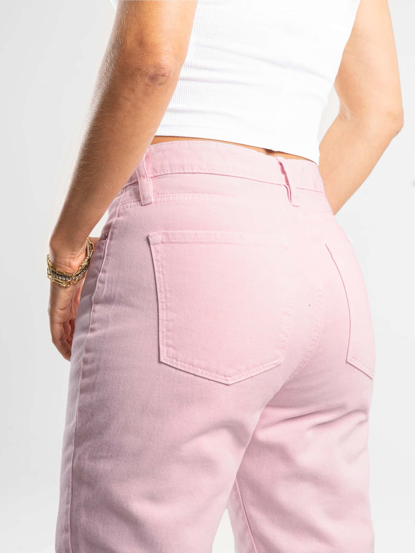 Ref: 0620591 Pantalón mom fit, tiro alto, stretch, tono rosa. - miniatura 4
