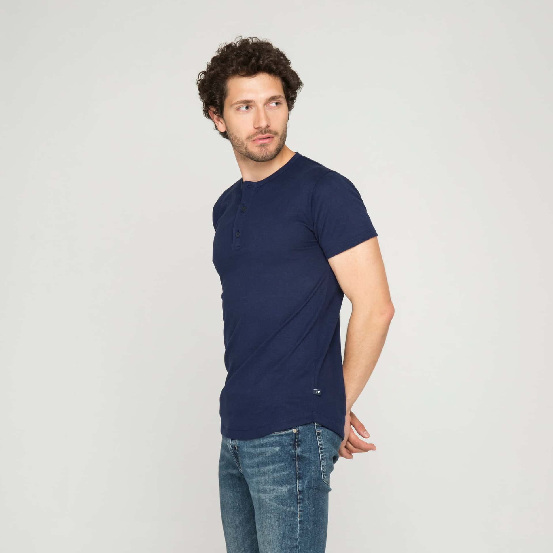 Camiseta Henley Algodón Azul Oscuro - miniatura 2