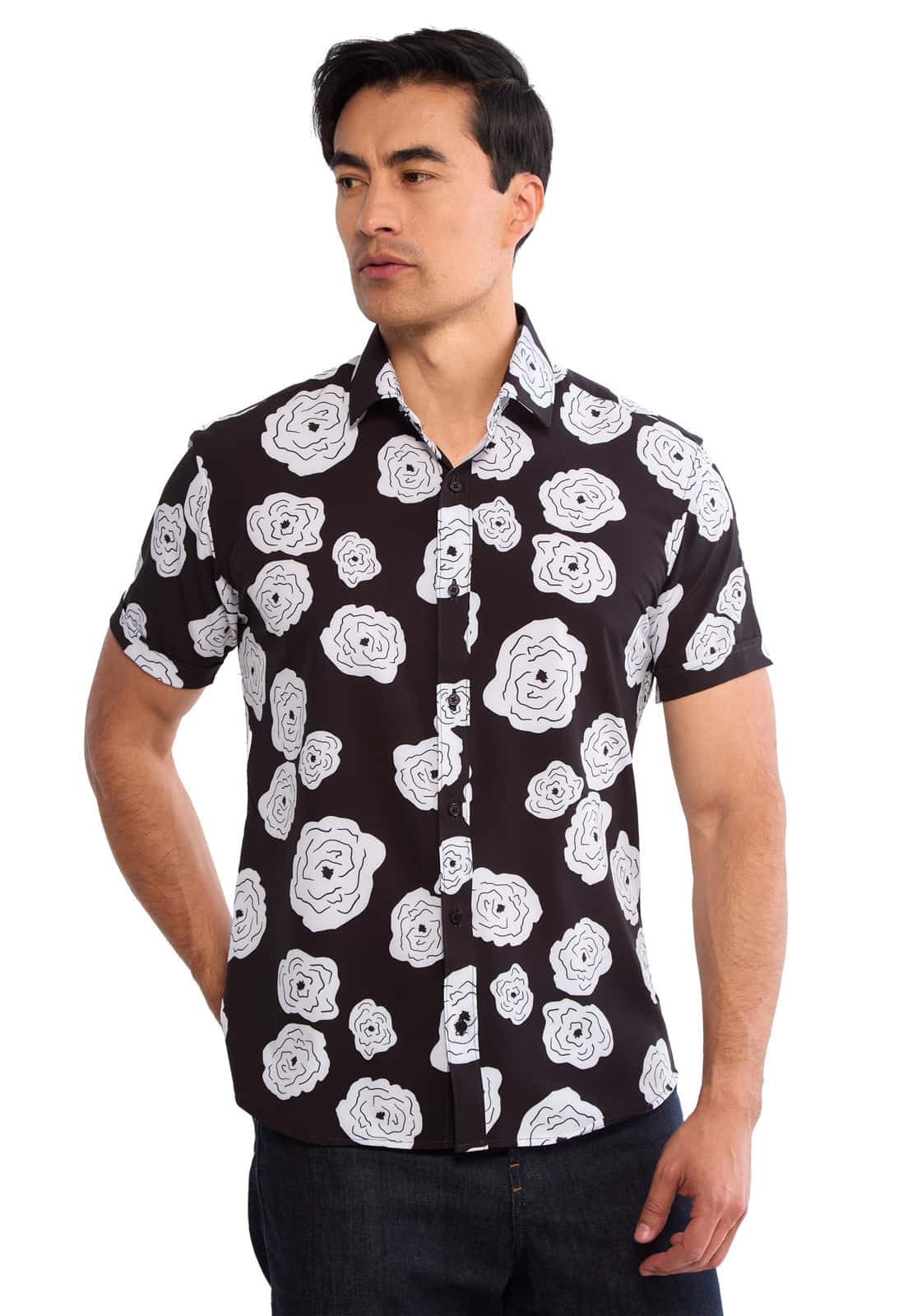 Camisa manga corta floral negra