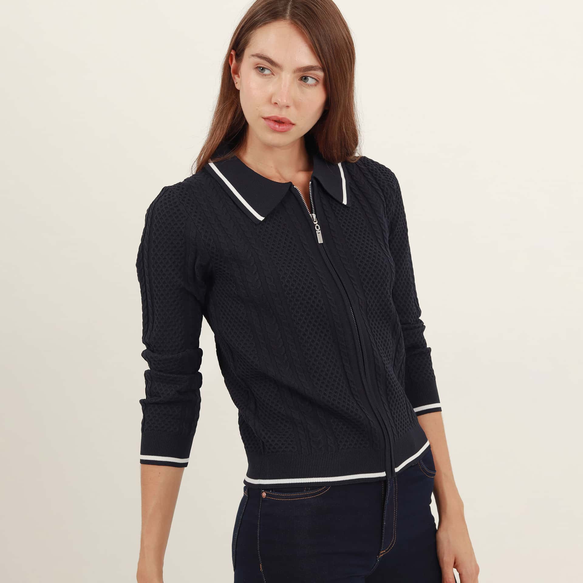 Sweater cardigan deportivo cuello solapa manga larga - miniatura 6