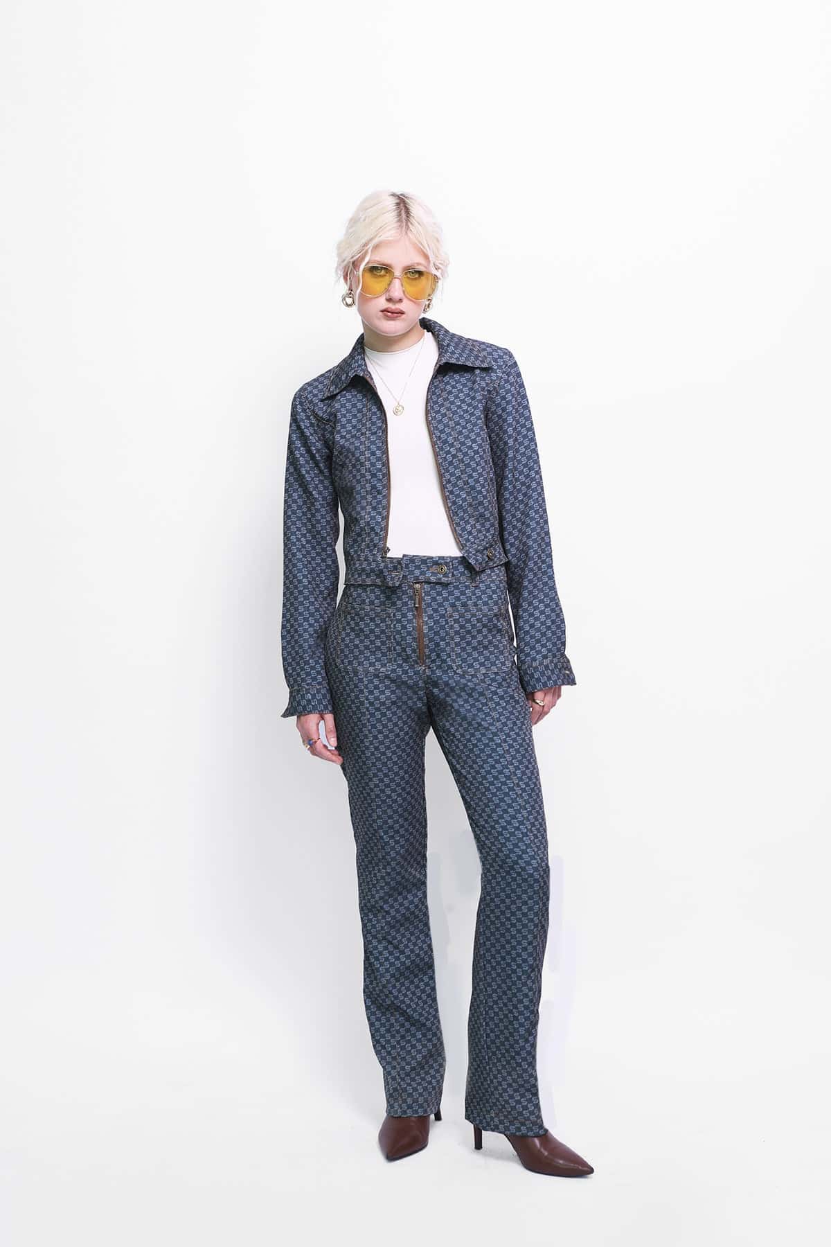 Monogram Cropped Jacket in Denim