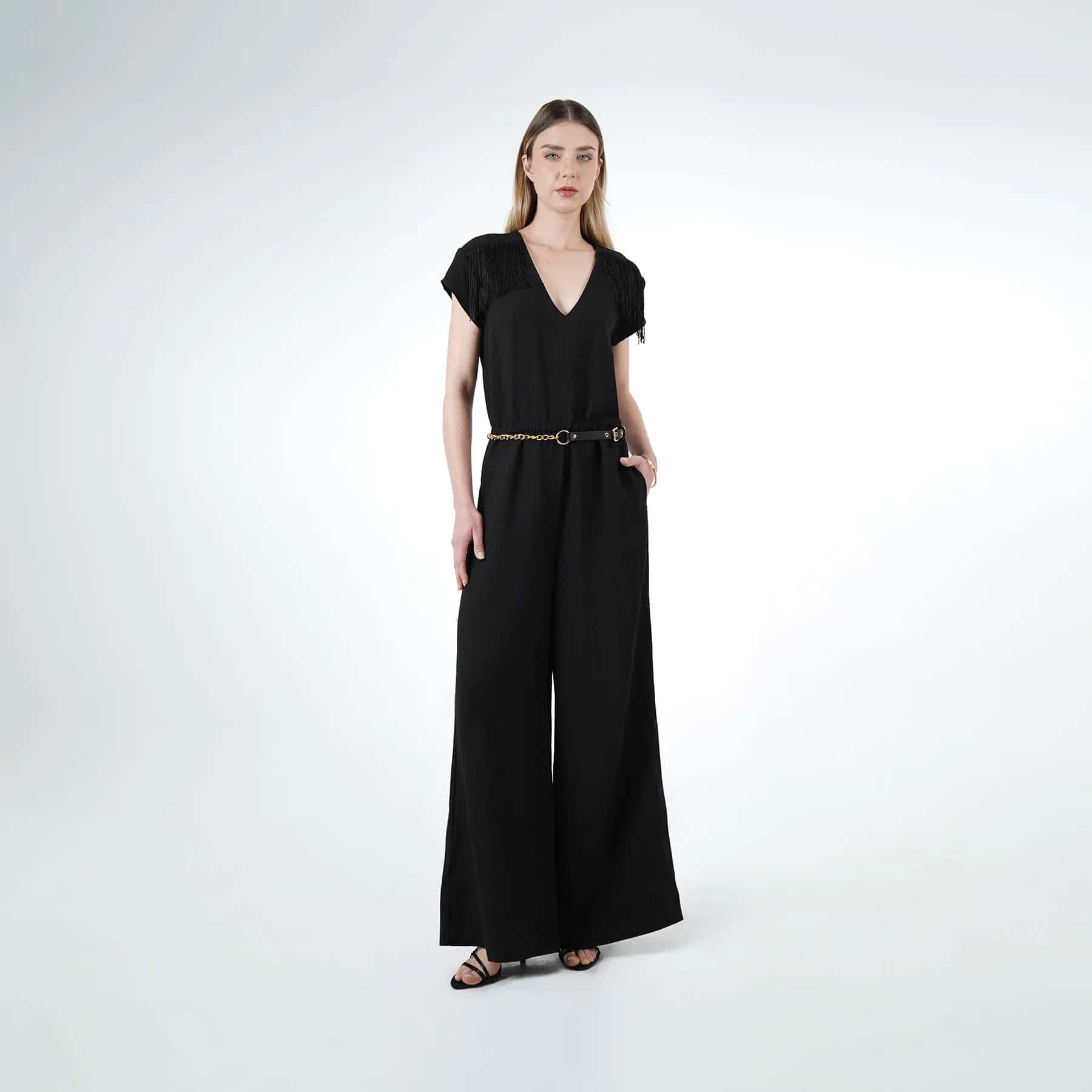 Vestido Cuello V Manga Corta