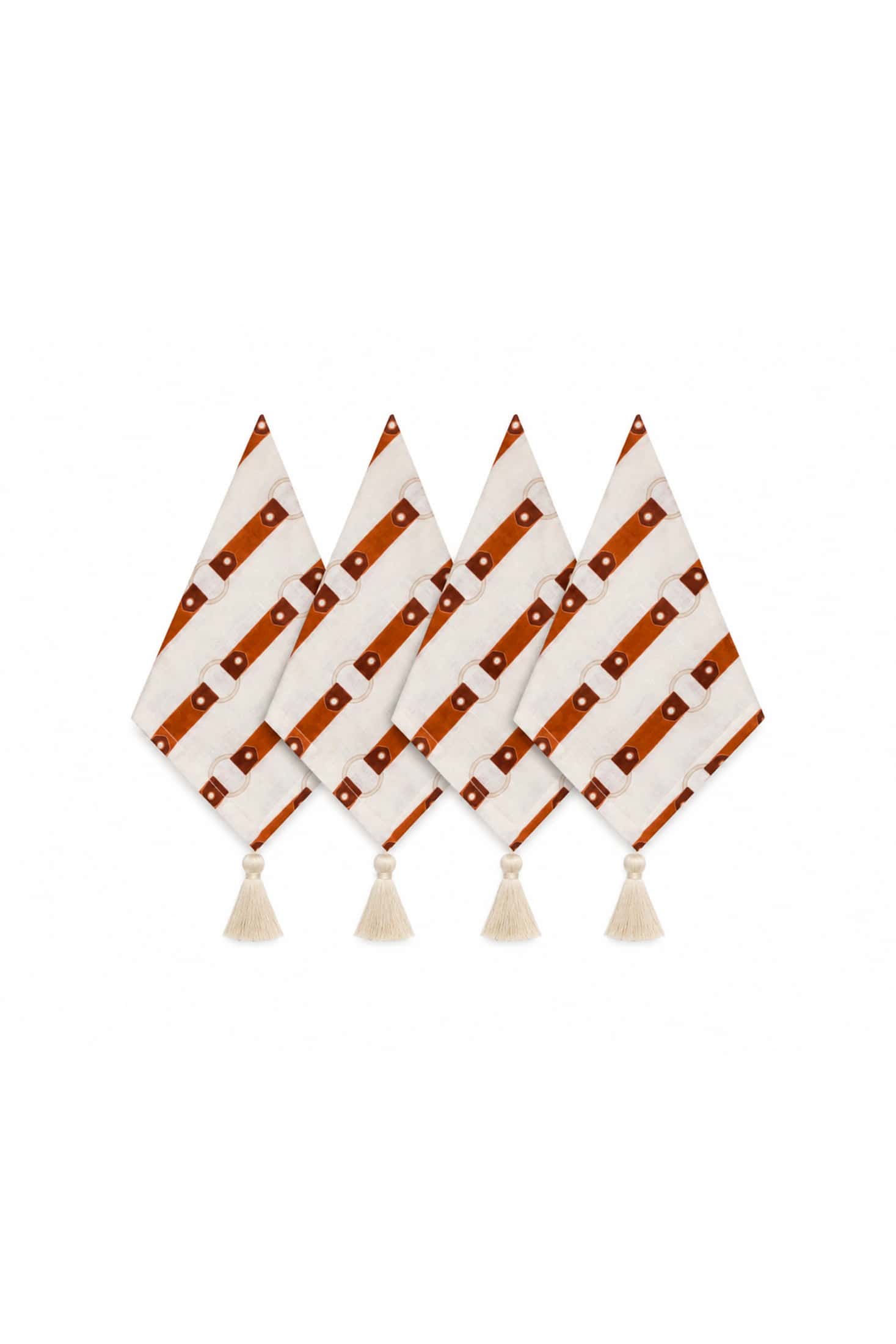 Horse Reins Linen Napkins with Tassels / Set of 4