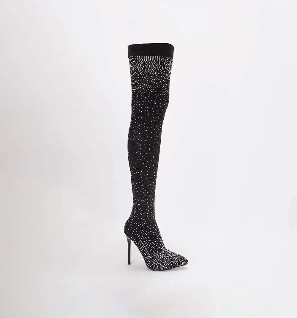 Bota cana alta tipo media hot fix silver
