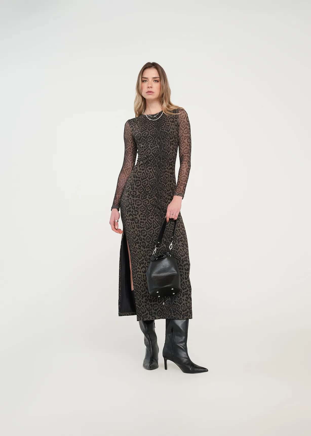 Vestido largo de animal print