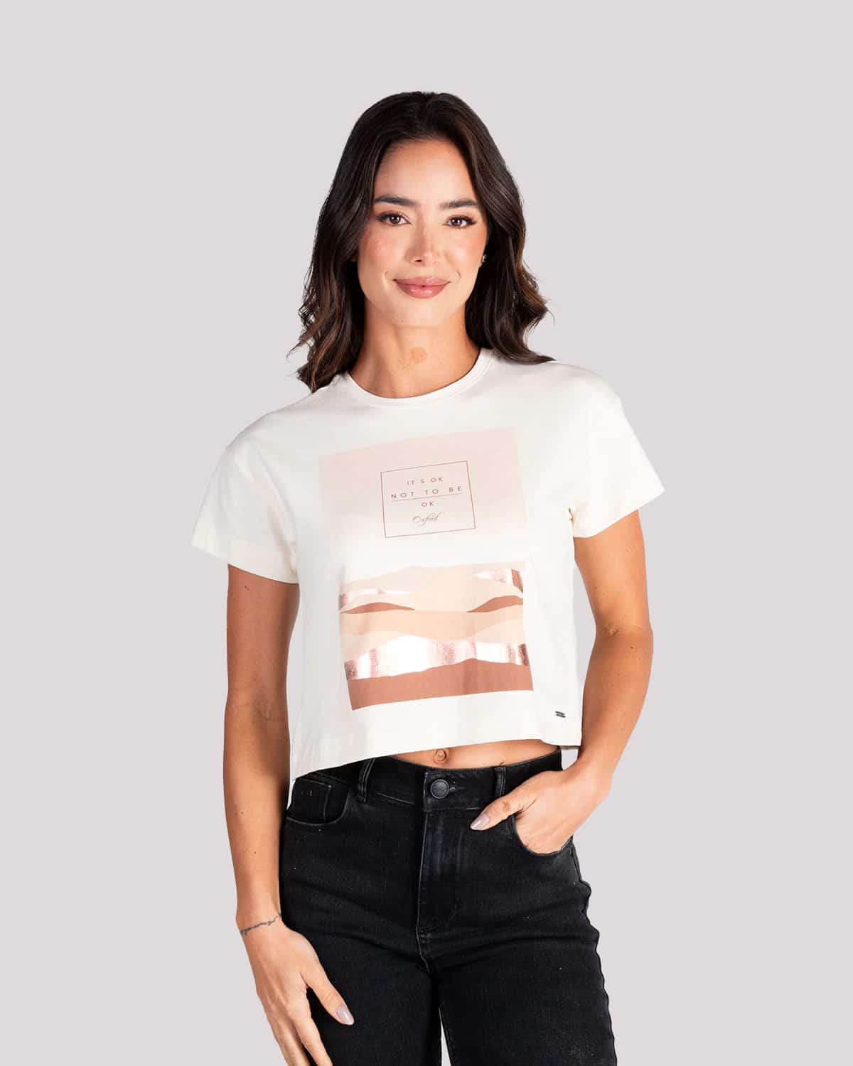 Camiseta ivory estampado frontal para mujer