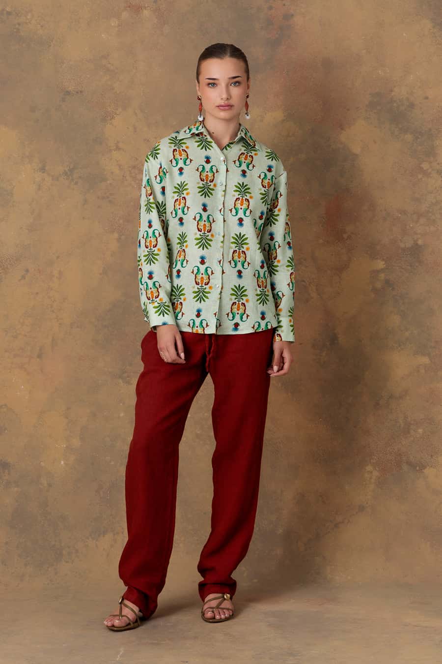 Women's shirt linen marea turquoise