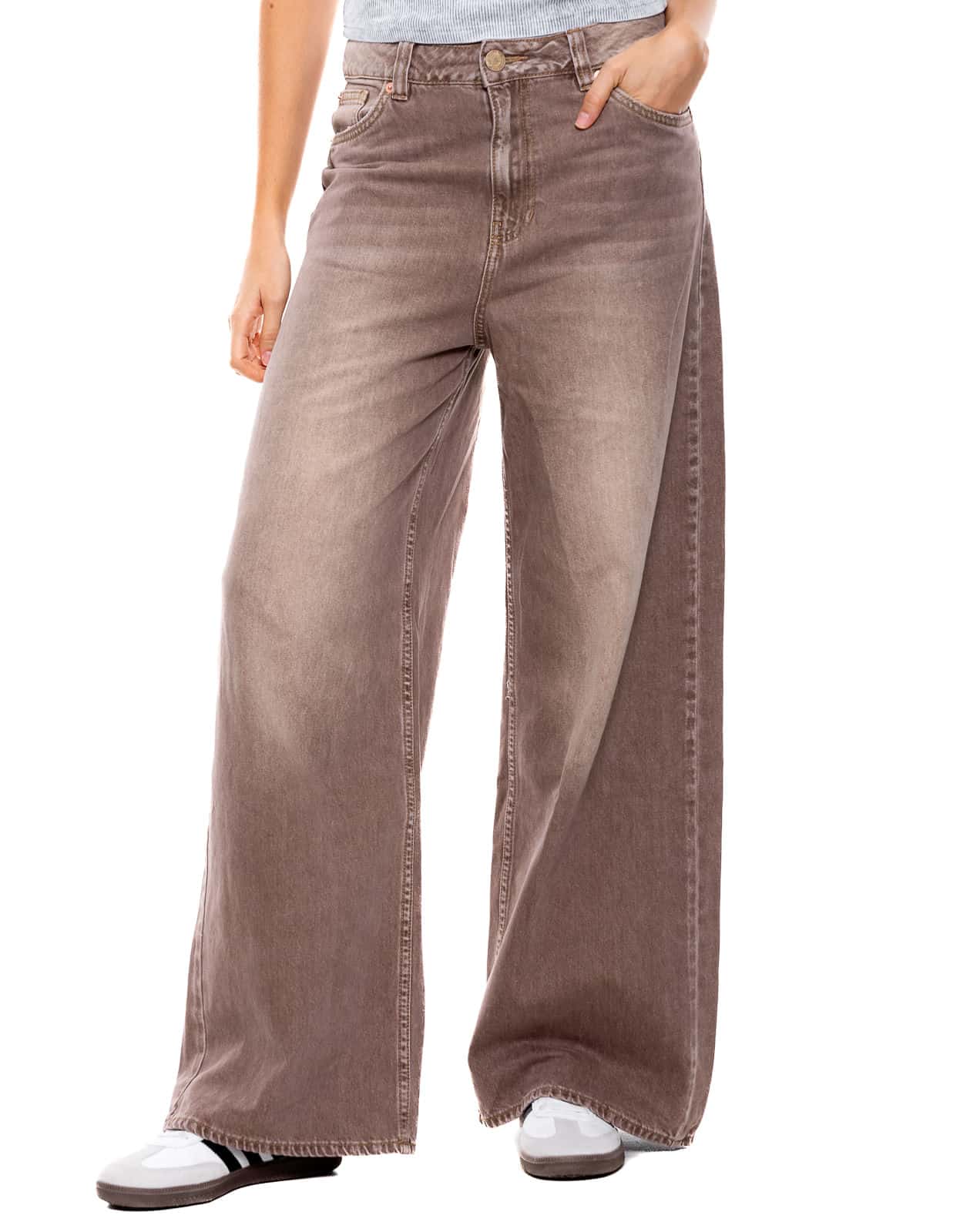Pantalón Wide Leg High Waist Con Desgastes