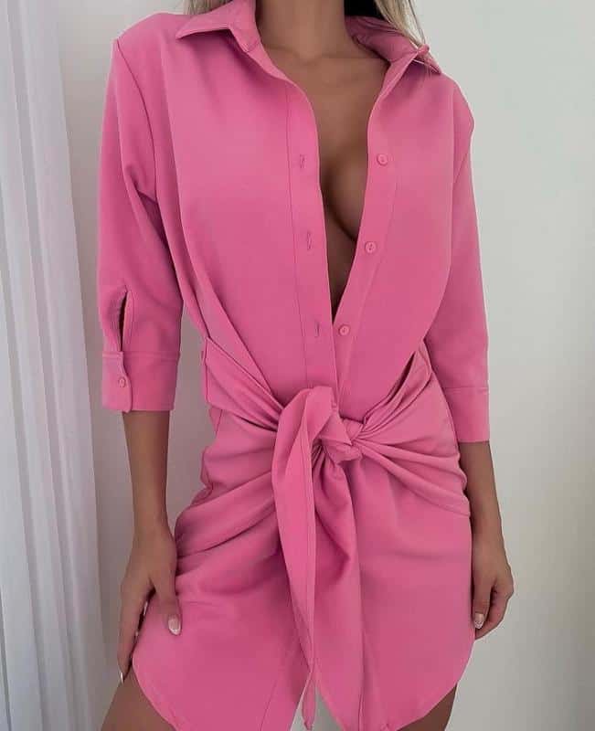 VESTIDO FUCSIA AMARRAR EN CINTURA