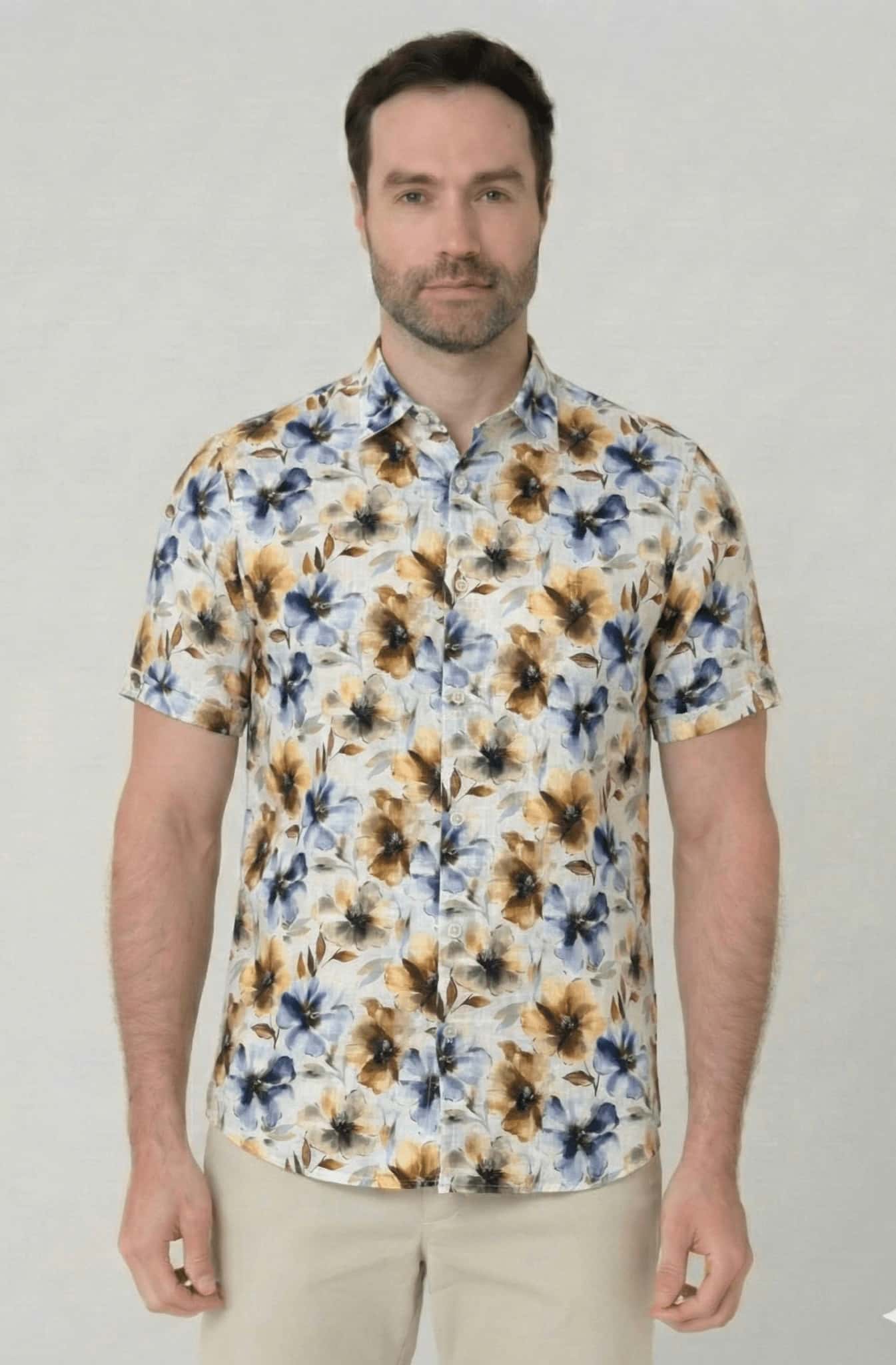 Camisa manga corta en Lino estampado de  flores para hombre Jon Sonen 017225024