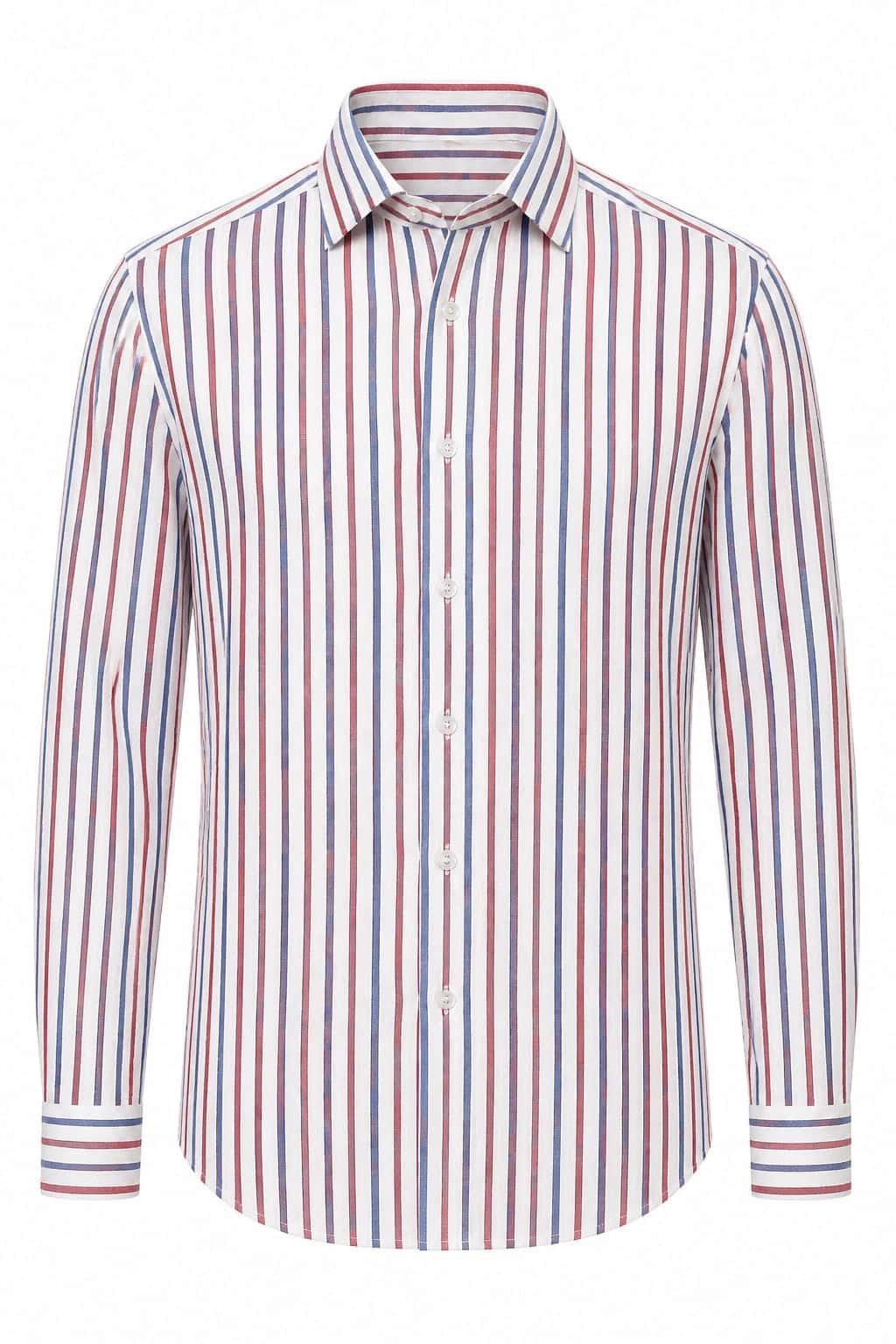 Camisa a Rayas en Algodón y Lino