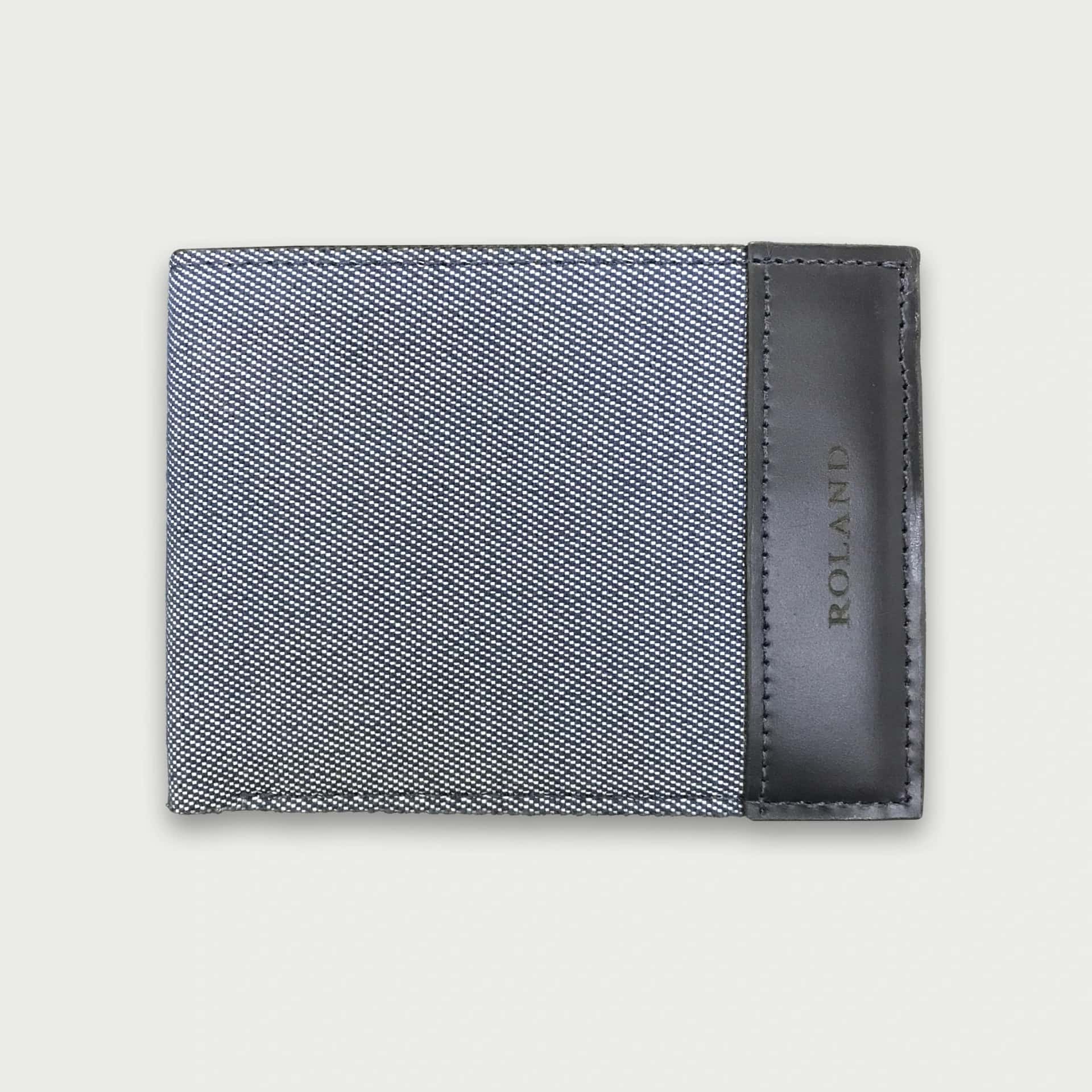 Billetera de cuero napa + lona color azul oscuro