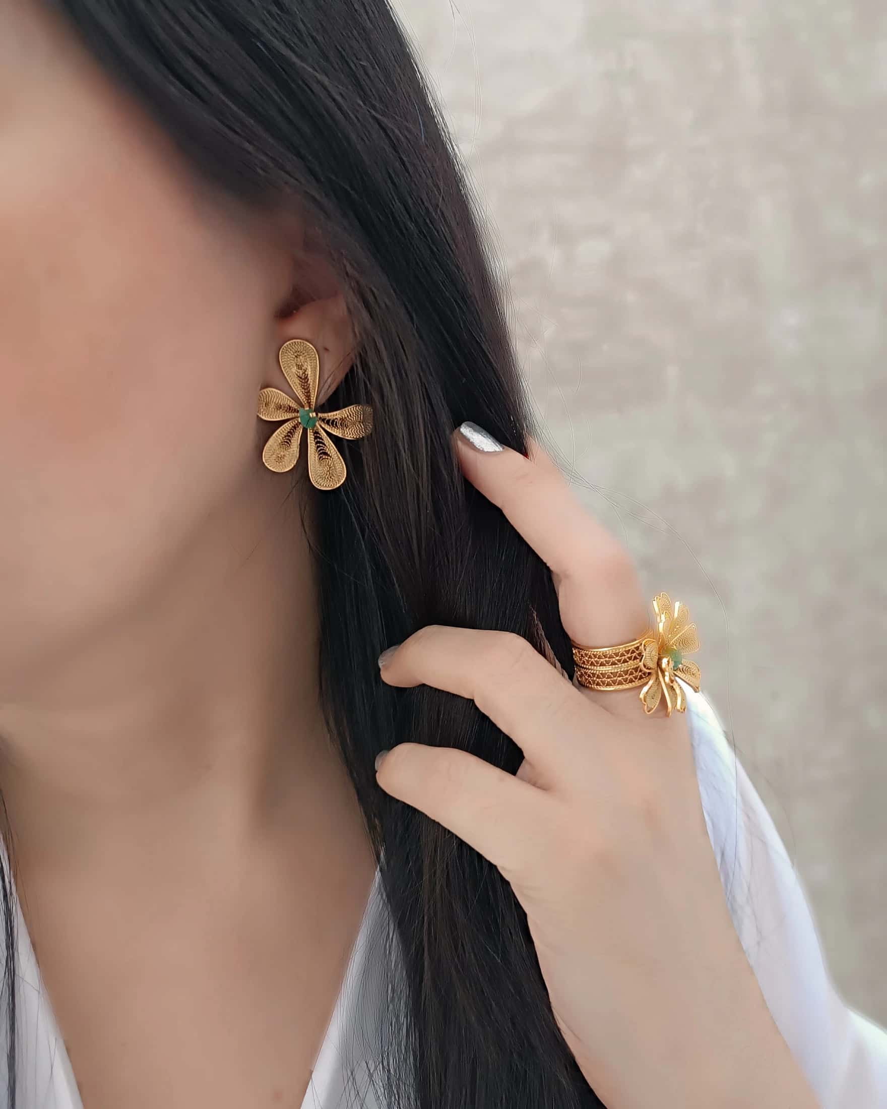 Aretes filigrana Ximena, con esmeralda - miniatura 4