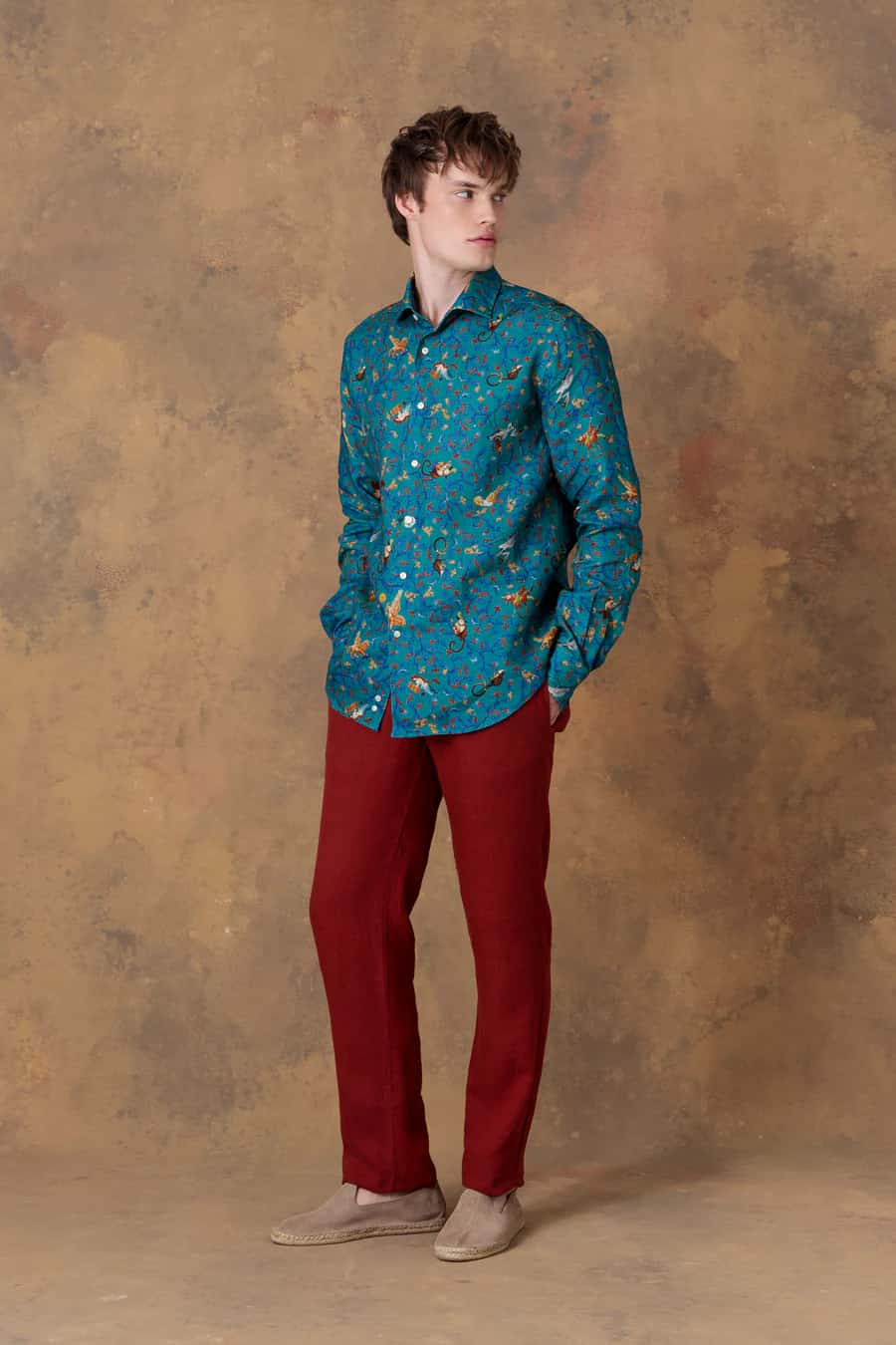 Men's shirt linen delphos teal - miniatura 5