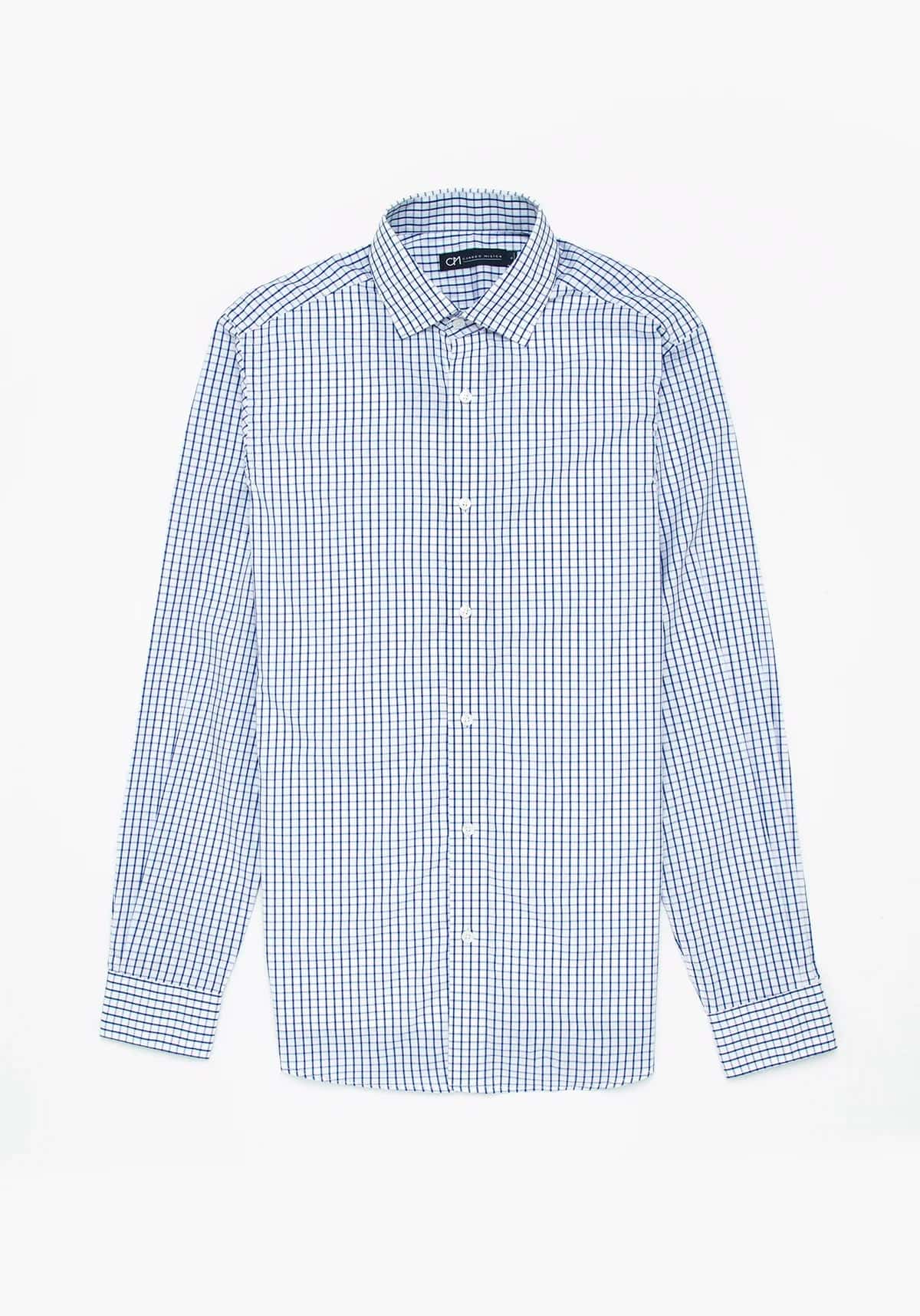 Camisa Popelín Cuadro Ventana Algodón Azul Tinta